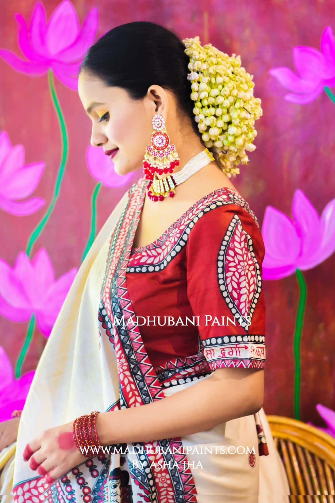 "JAYSHREE" Handpainted Madhubani Tussar Silk saree blouse set — image 8 of 9