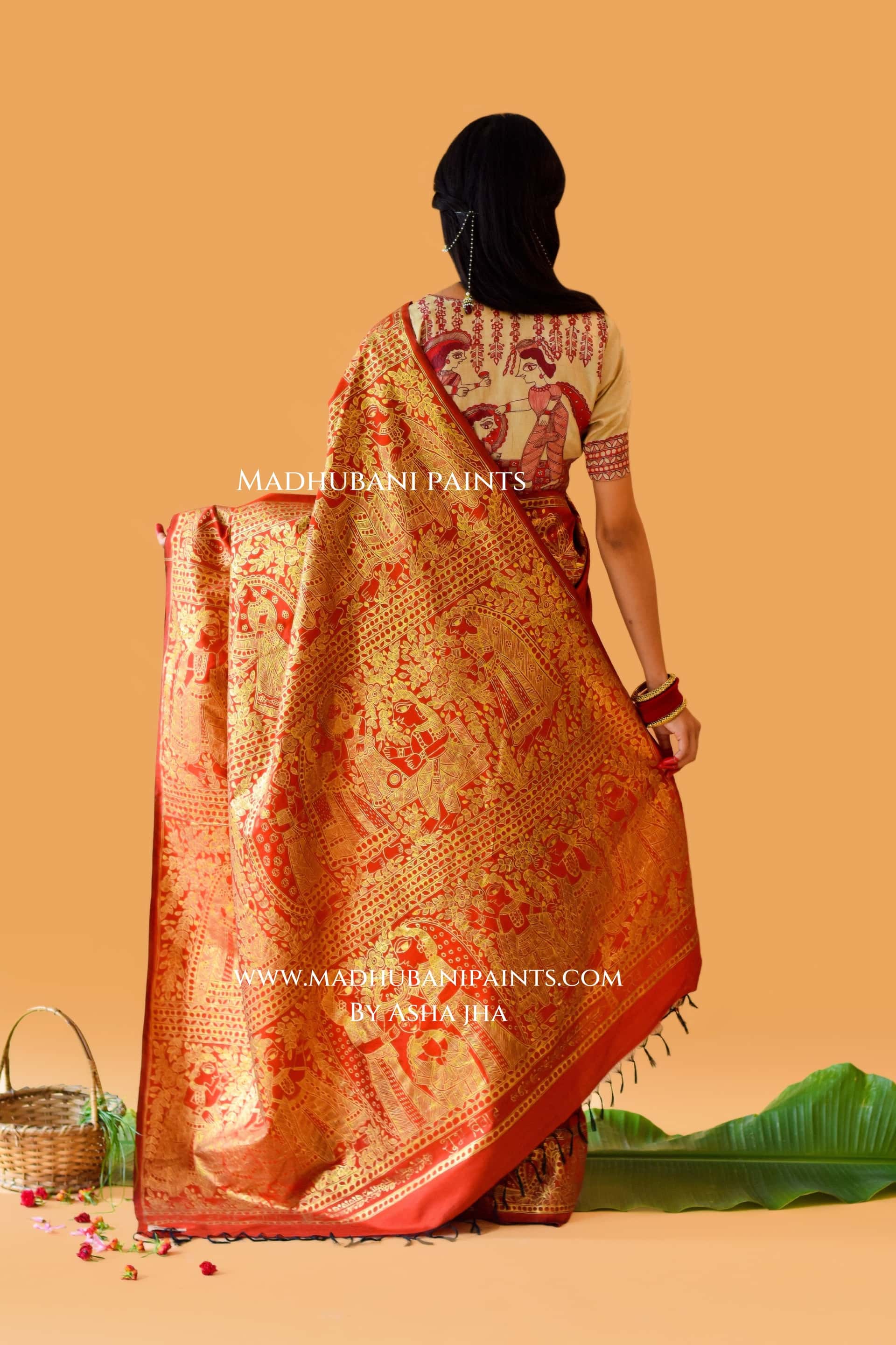 KANYADAAN Hand-painted Madhubani Bishnupuri Silk Saree Blouse Set — image 6 of 11