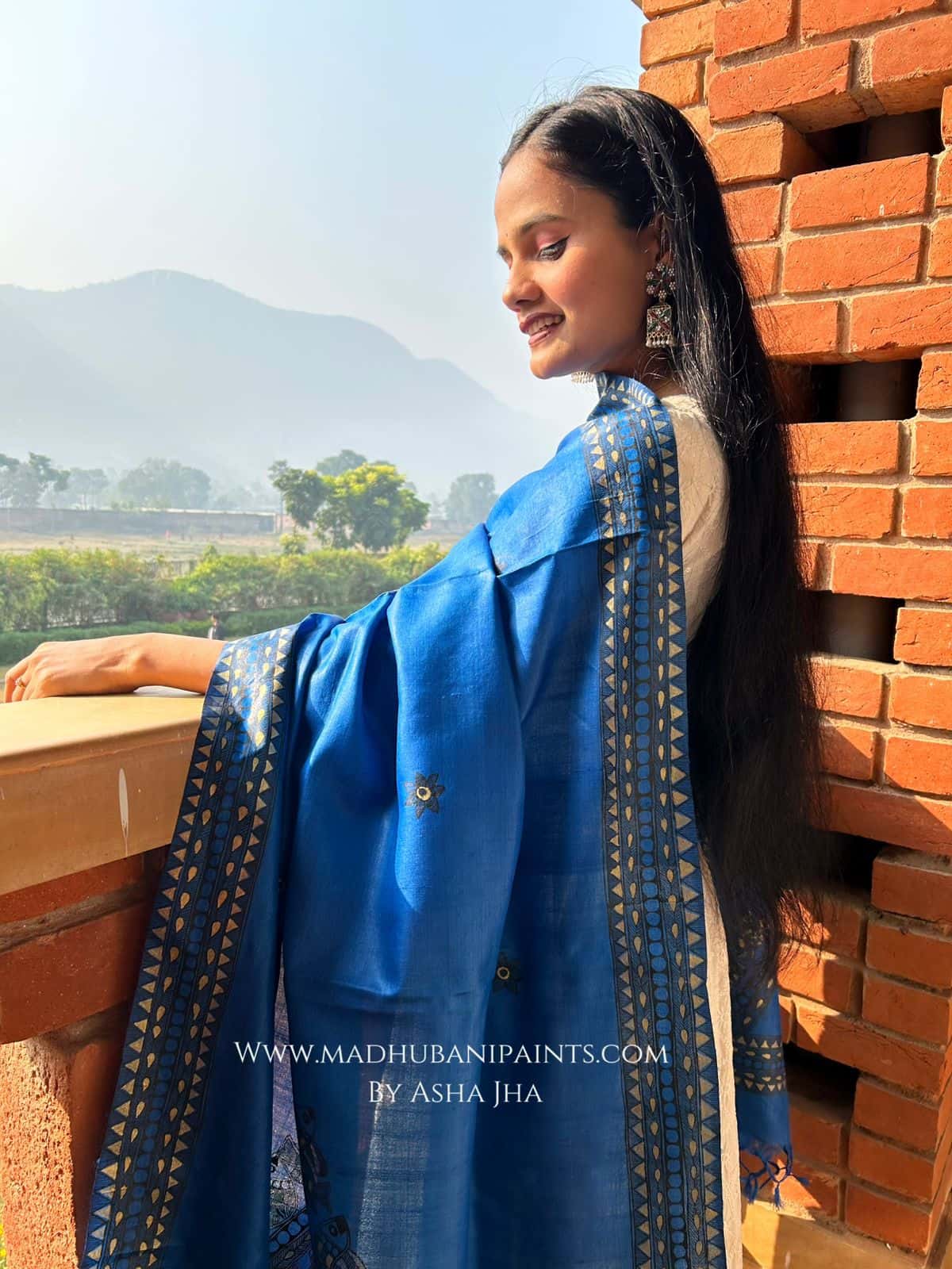 'NEELI SURMAI' Handpainted Madhubani Tussar Silk Dupatta — image 2 of 3