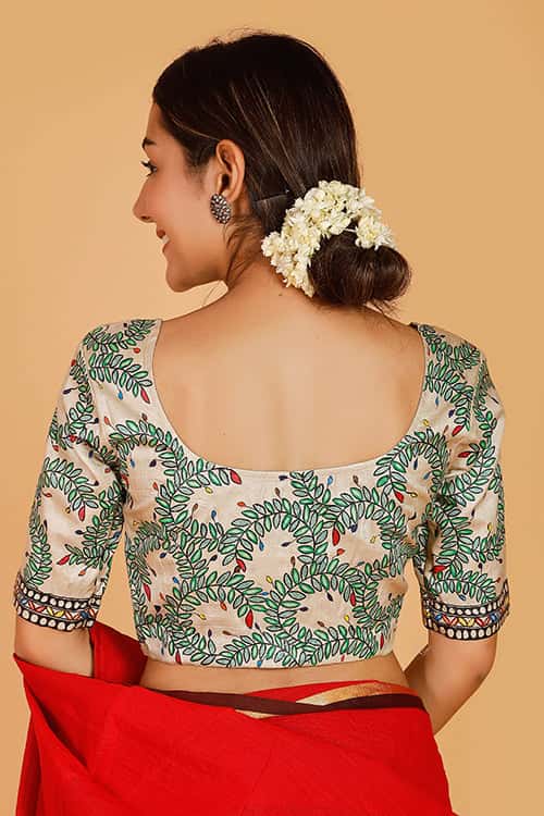 'Rangeen Bagiyaa' Handpainted Madhubani Tussar Silk Blouse — image 5 of 7