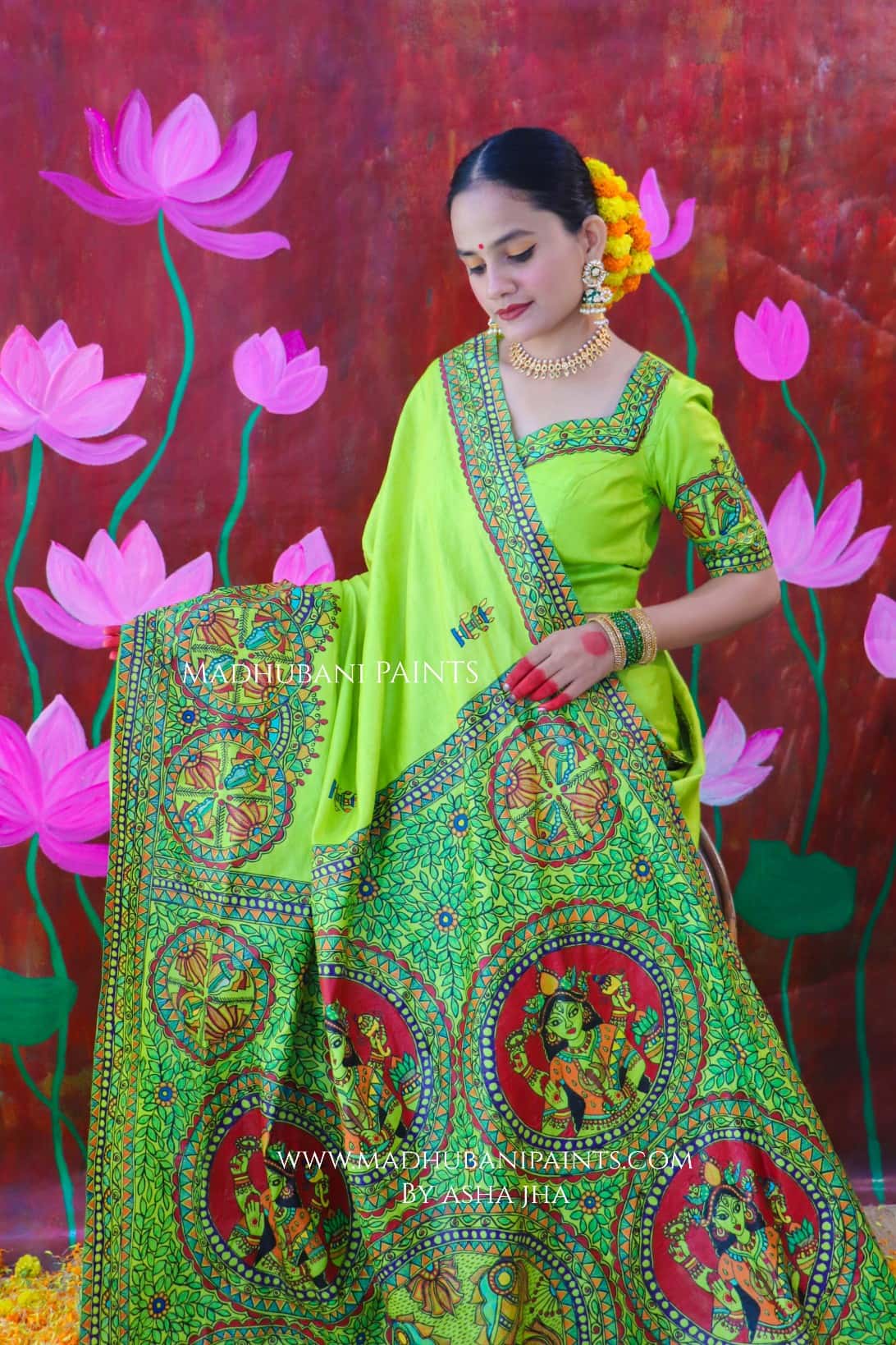 'SANSKRITI' Handpainted Madhubani Tussar Silk Saree — image 5 of 9
