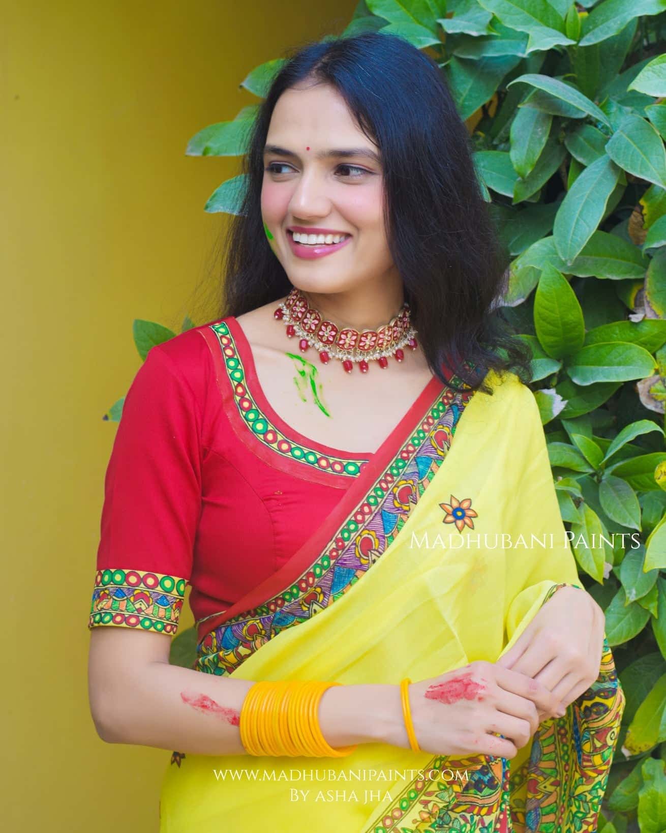 PHAGUA Handpainted Madhubani Georgette Saree Blouse Set — image 4 of 8