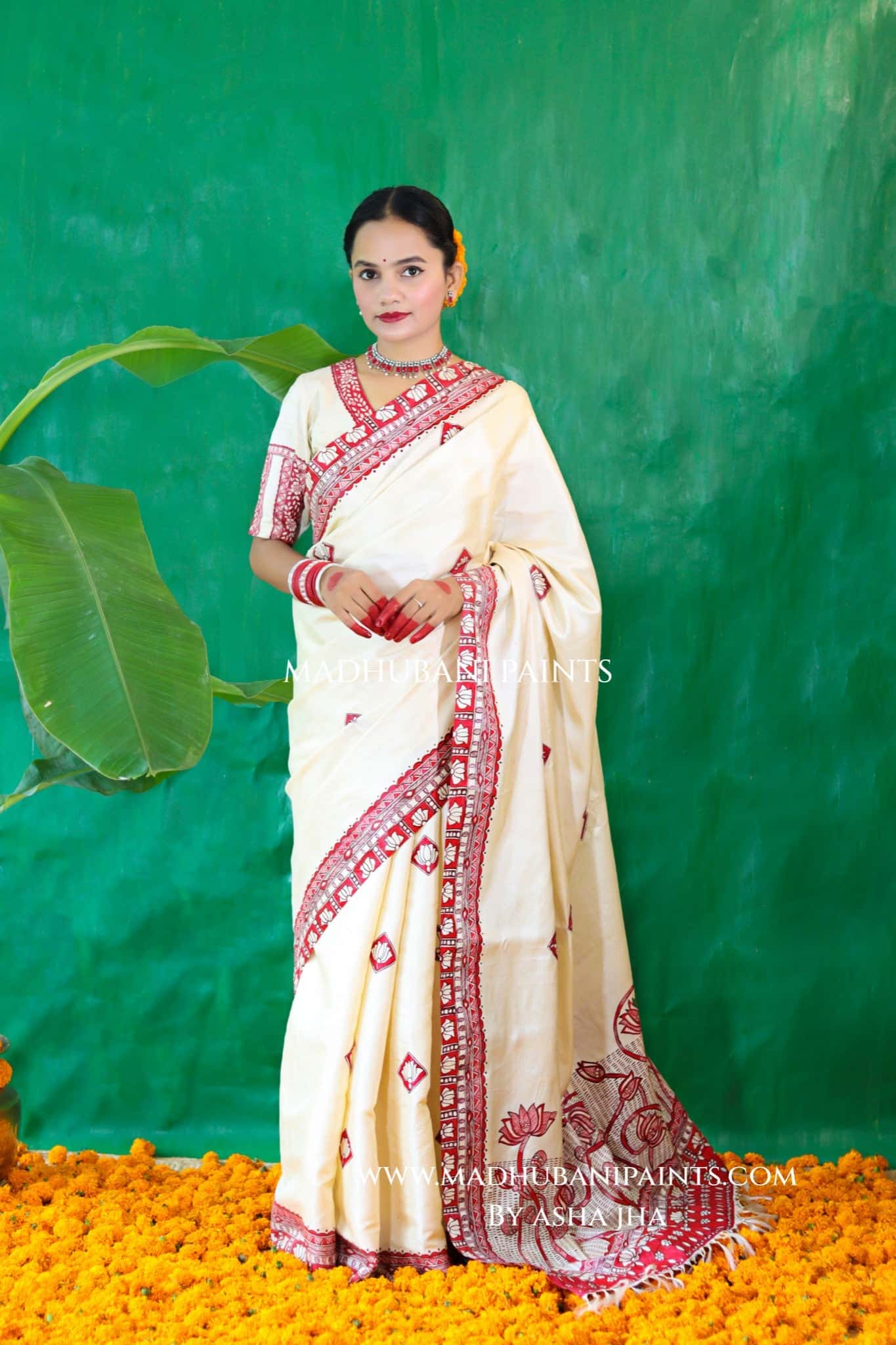 KAMALAKSHI Chhath Puja Handpainted Madhubani Tussar Silk Saree — image 6 of 9