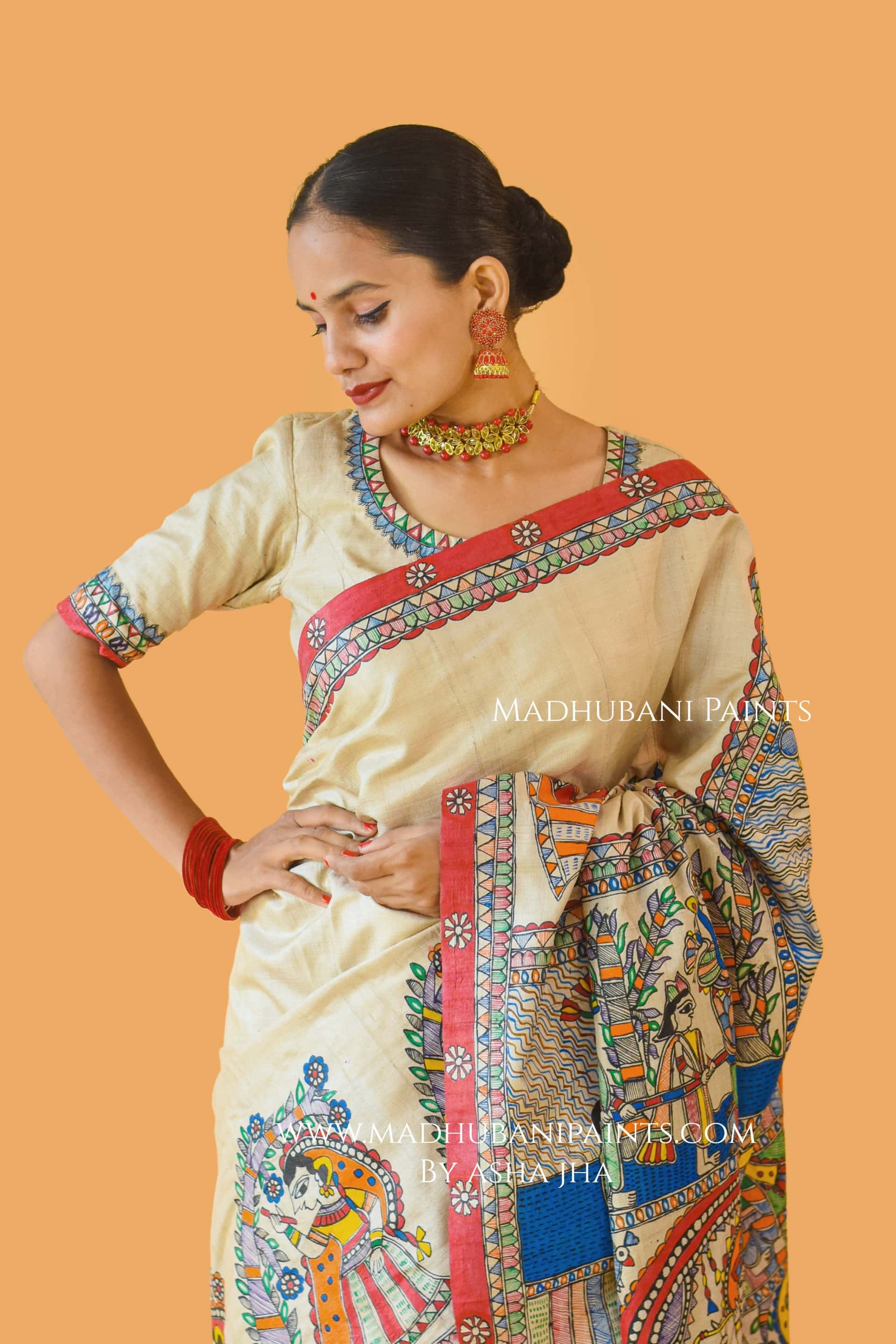 NARAYAN AVATAR Hand-painted Madhubani Tussar Silk Saree — image 4 of 4
