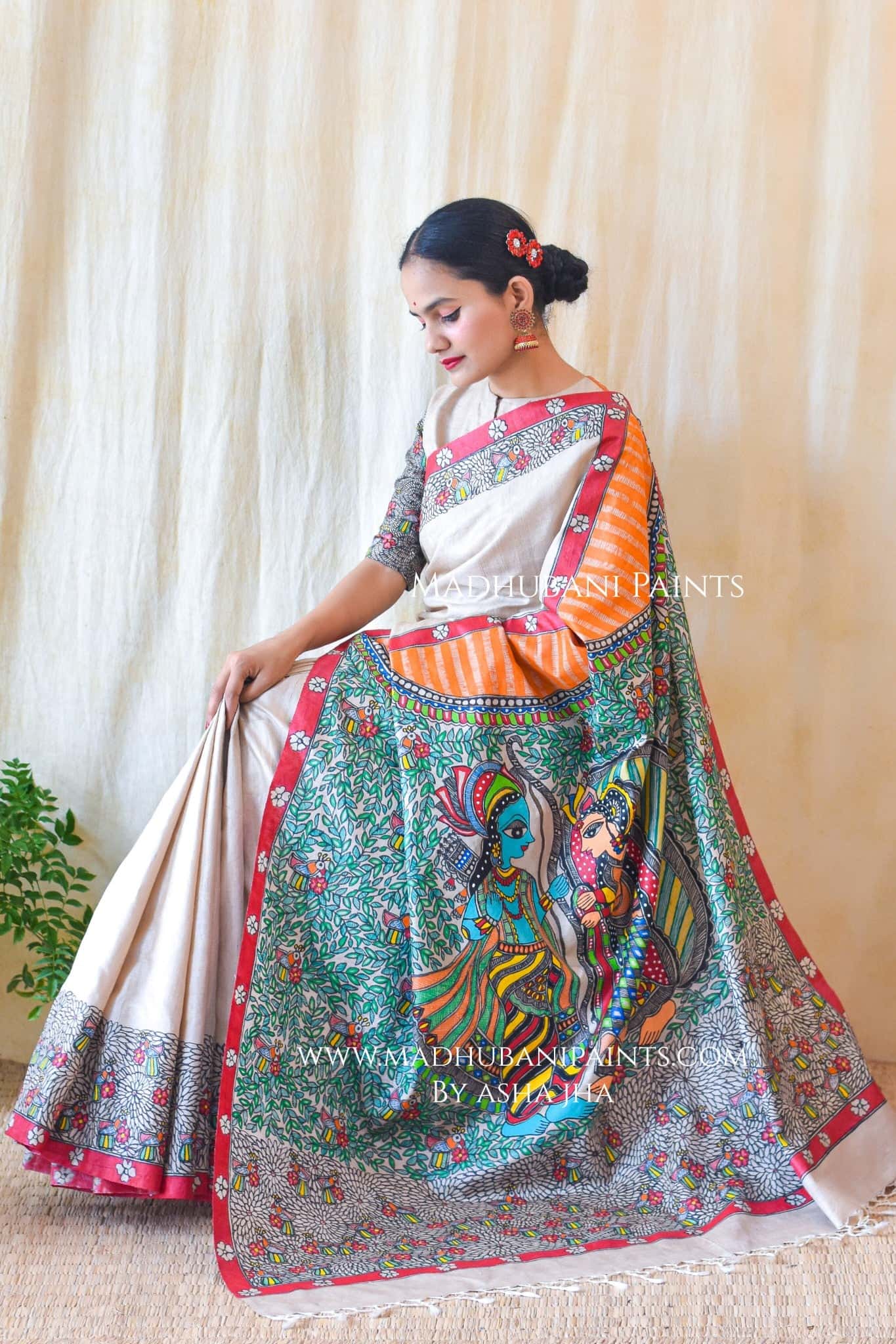 RAM SITA SWAYAMBAR Hand-painted Tusaar Silk Saree Blouse Set — image 2 of 9