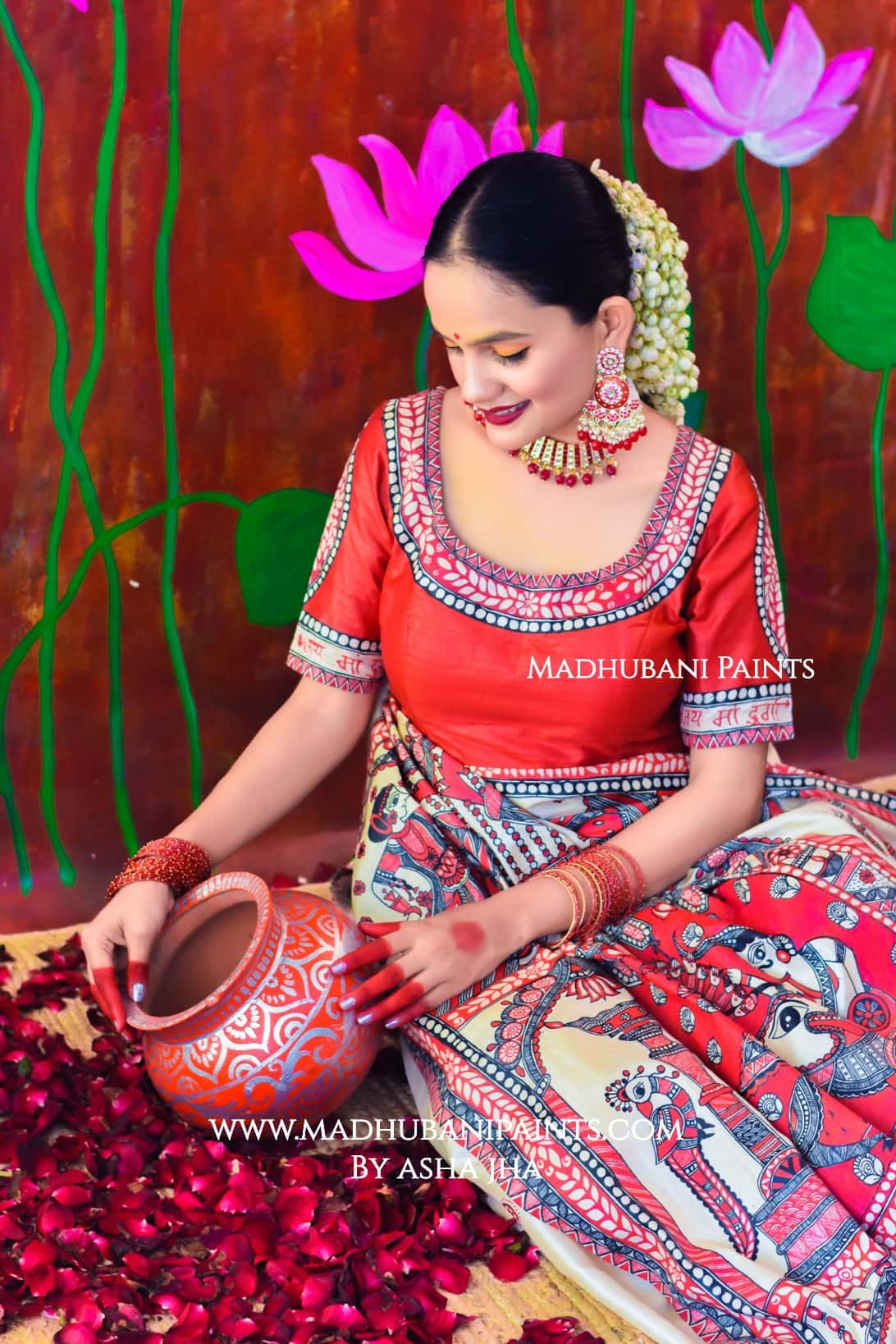 "JAYSHREE" Handpainted Madhubani Tussar Silk Blouse — image 2 of 5