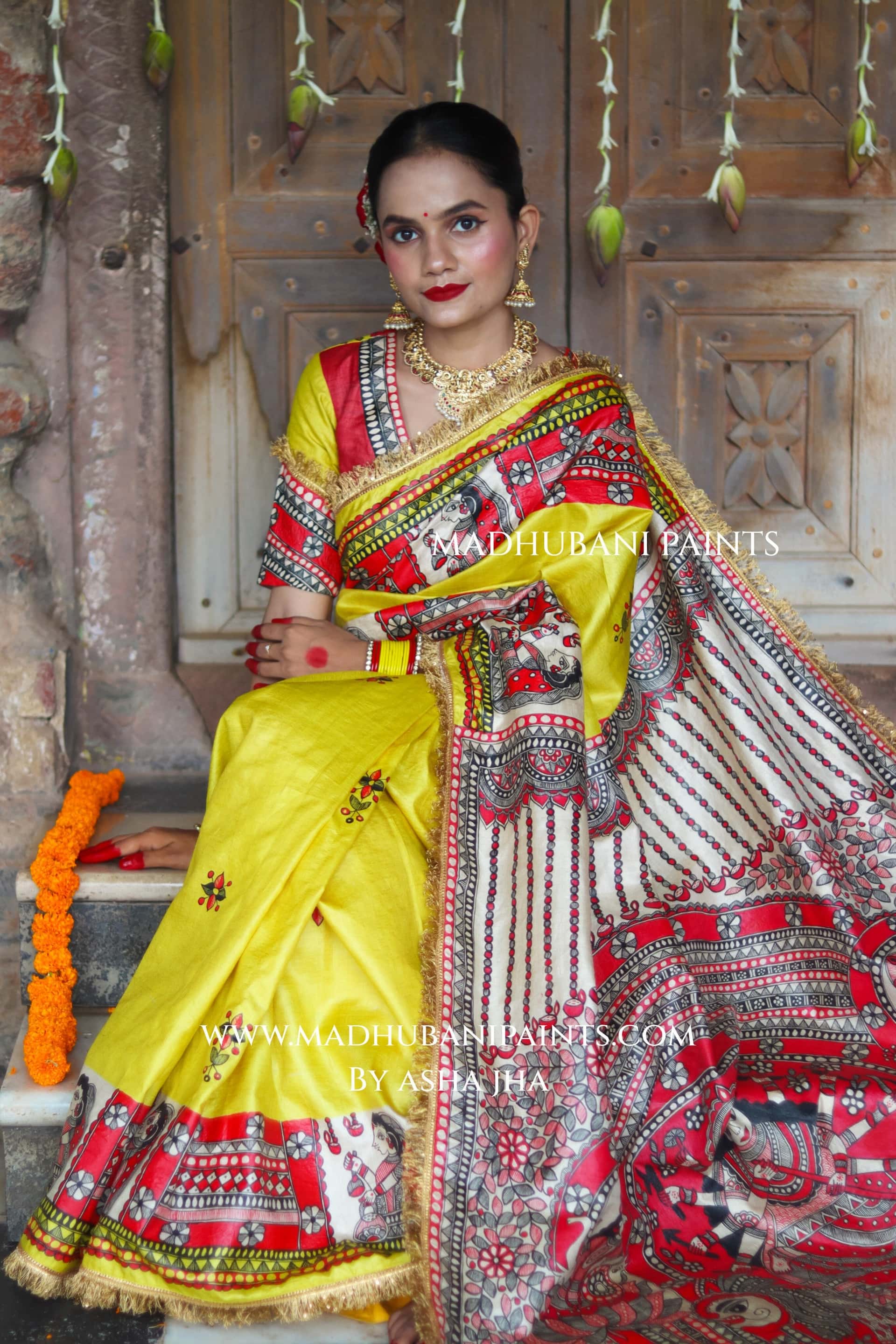 TARA Handpainted Tussar Silk Madhubani Saree