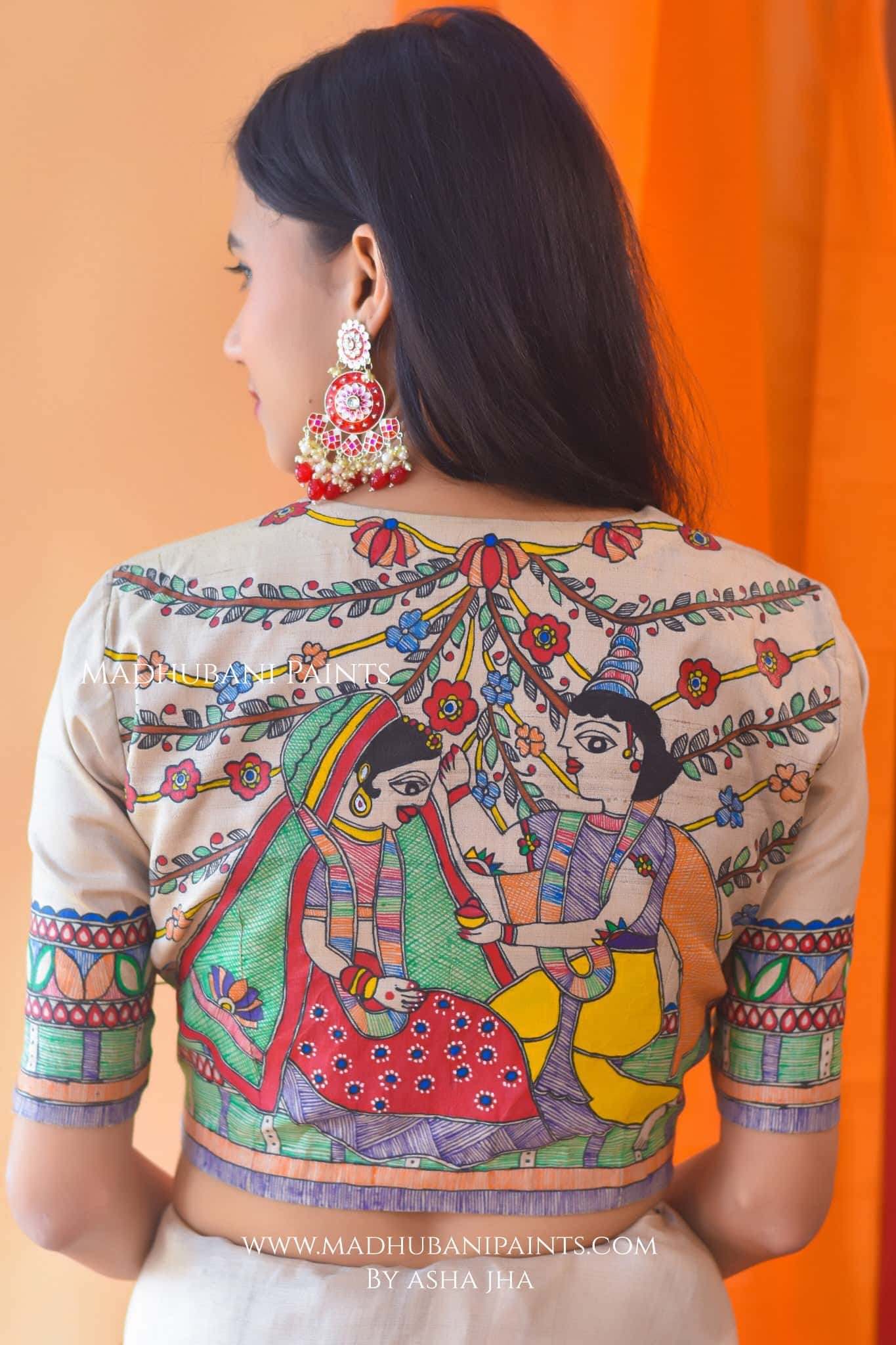 MITHILANCHAL VIVAH Hand-painted Madhubani Tussar Silk Saree Blouse Set — image 4 of 10