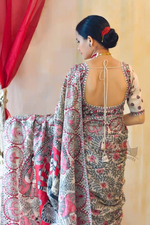 'LALITA' Handpainted Madhubani Tussar Silk saree — image 5 of 6
