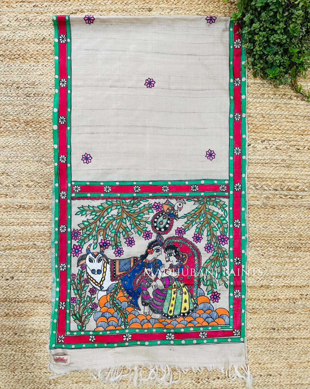 Radha Krishna Vrindavan  Tussar Silk Stole