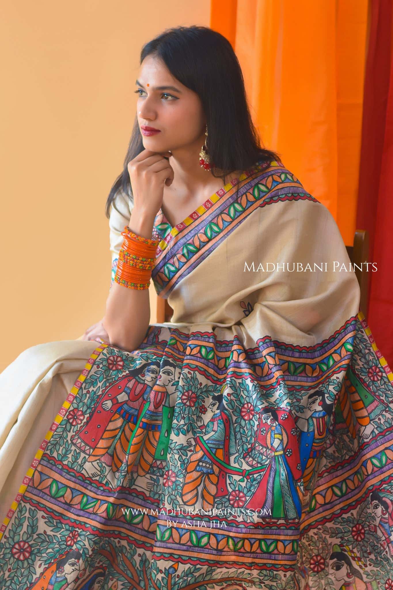 MITHILANCHAL VIVAH Hand-painted Madhubani Tussar Silk Saree Blouse Set — image 8 of 10