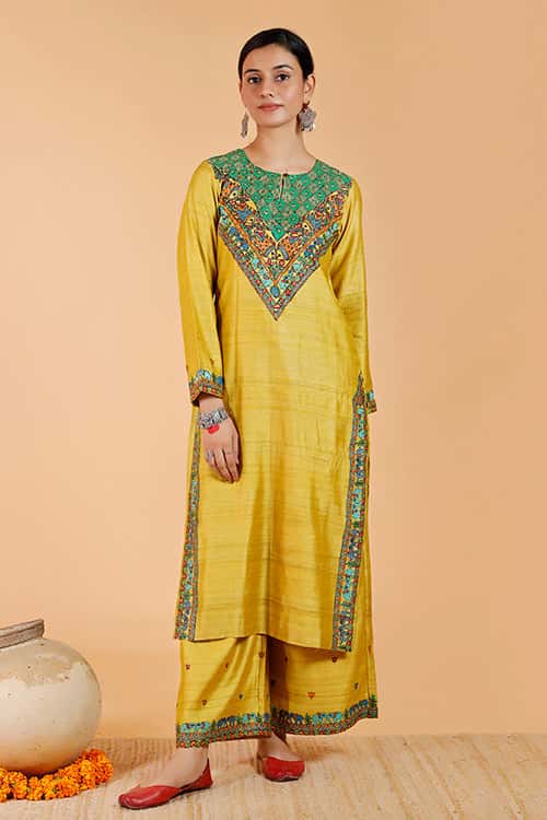 'Gajanand Mayur' Handpainted Madhubani Tussar SIlk Kurta — image 6 of 9