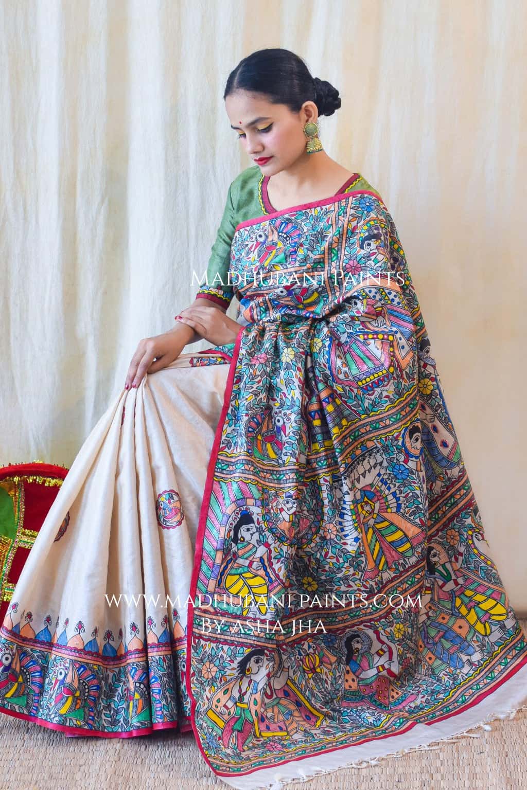 RAMAYANAM Handpainted Tussar Silk Saree — image 3 of 5