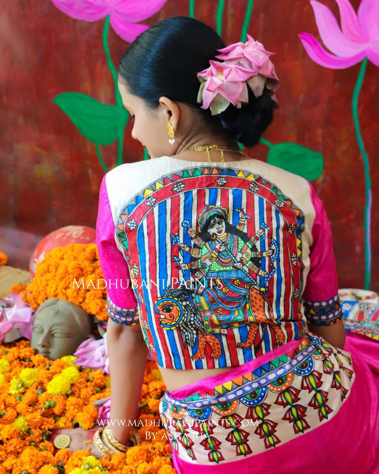 'PADMANABHA SAHODARI' Handpainted Madhubani Tussar Silk Saree Blouse Set — image 5 of 12
