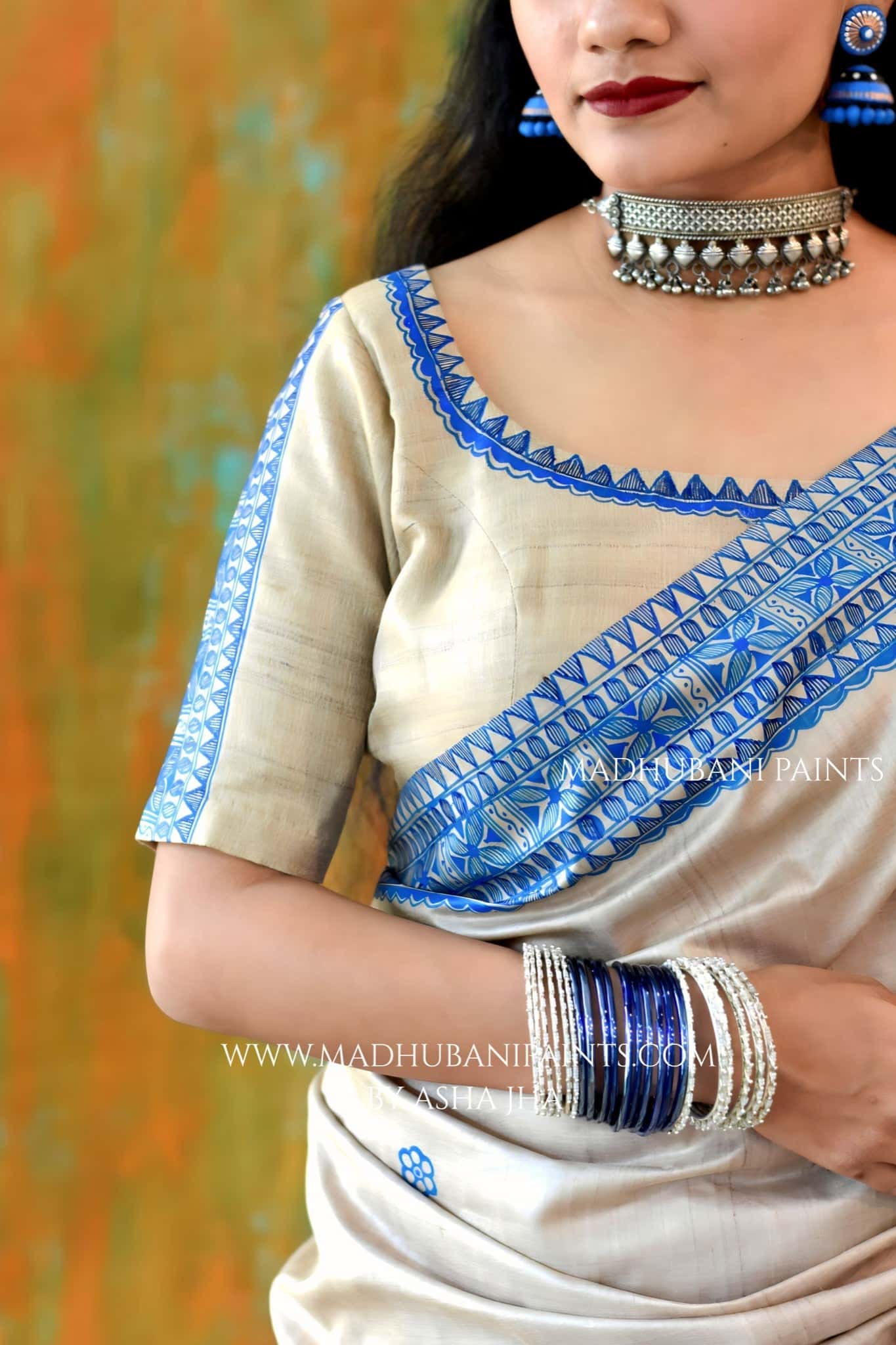 KAMAL LEELA Hand-painted Madhubani Tussar Silk Saree Blouse Set — image 12 of 12