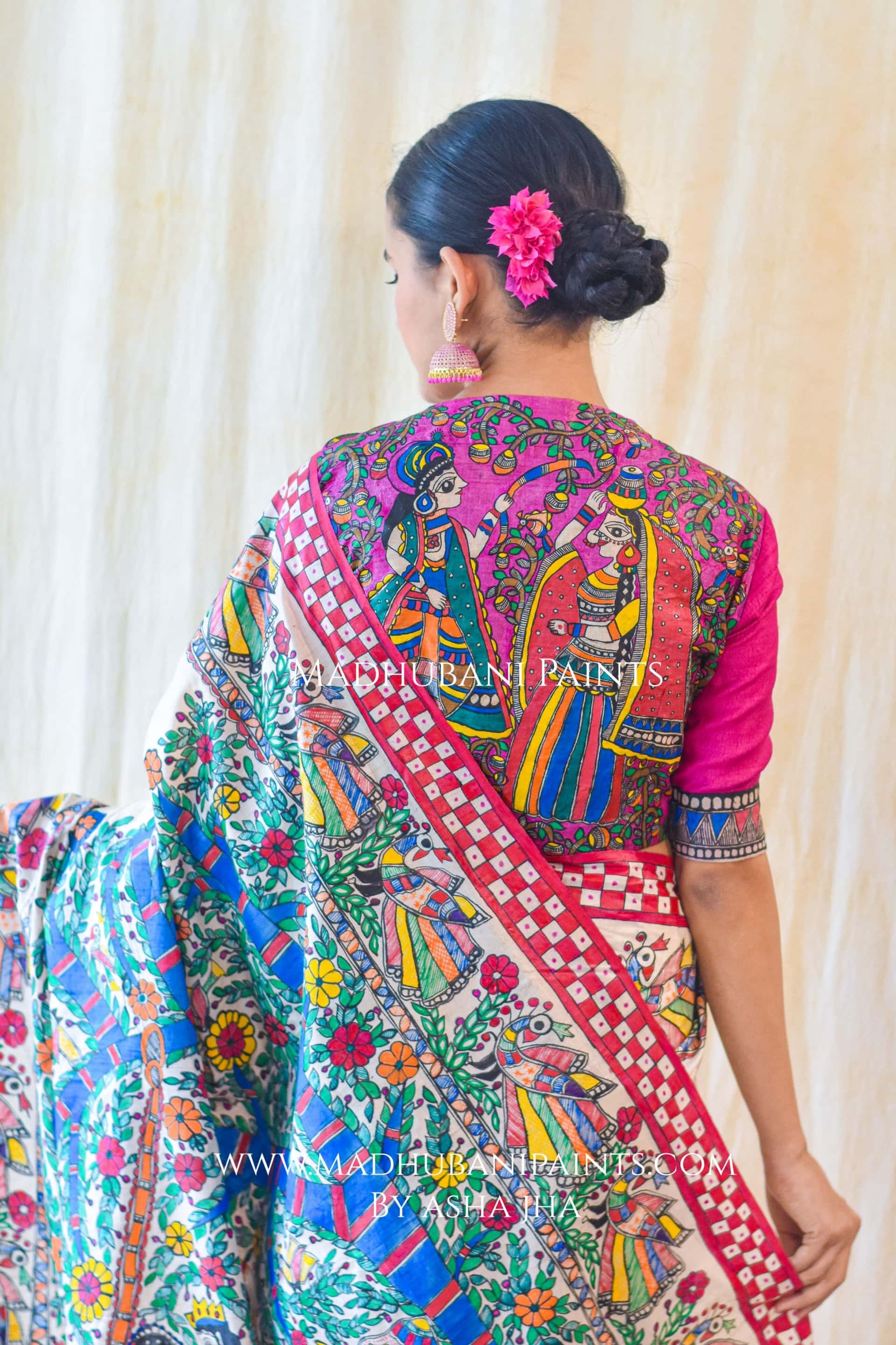 MADHURIMA Hand-painted Madhubani Tussar Silk Saree Blouse Set — image 7 of 11