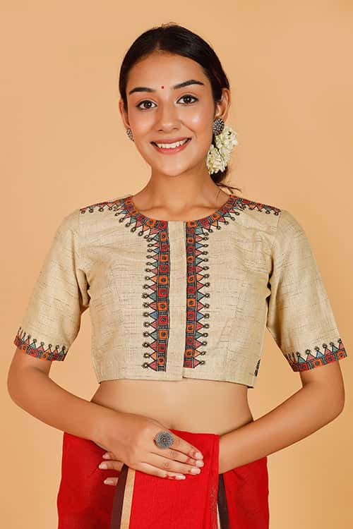'Krishna Nritya' Handpainted Madhubani Cotton Blouse — image 3 of 8