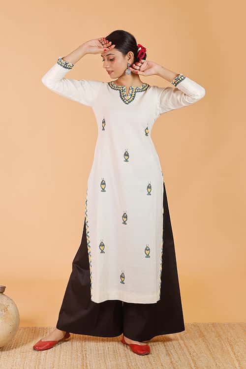'Surmai' Handpainted Madhubani Cotton Kurta — image 5 of 8