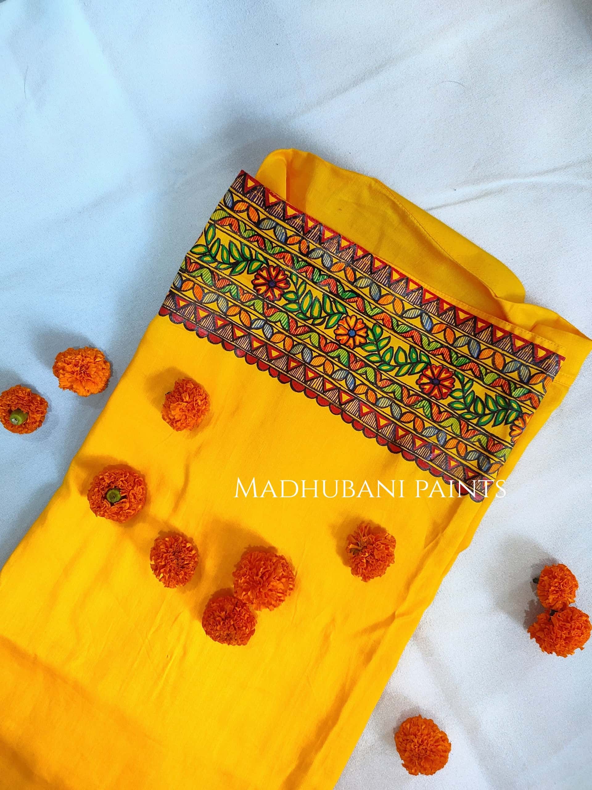 Yellow Diya Hand-painted Handloom Men's Cotton Kurta — image 2 of 5