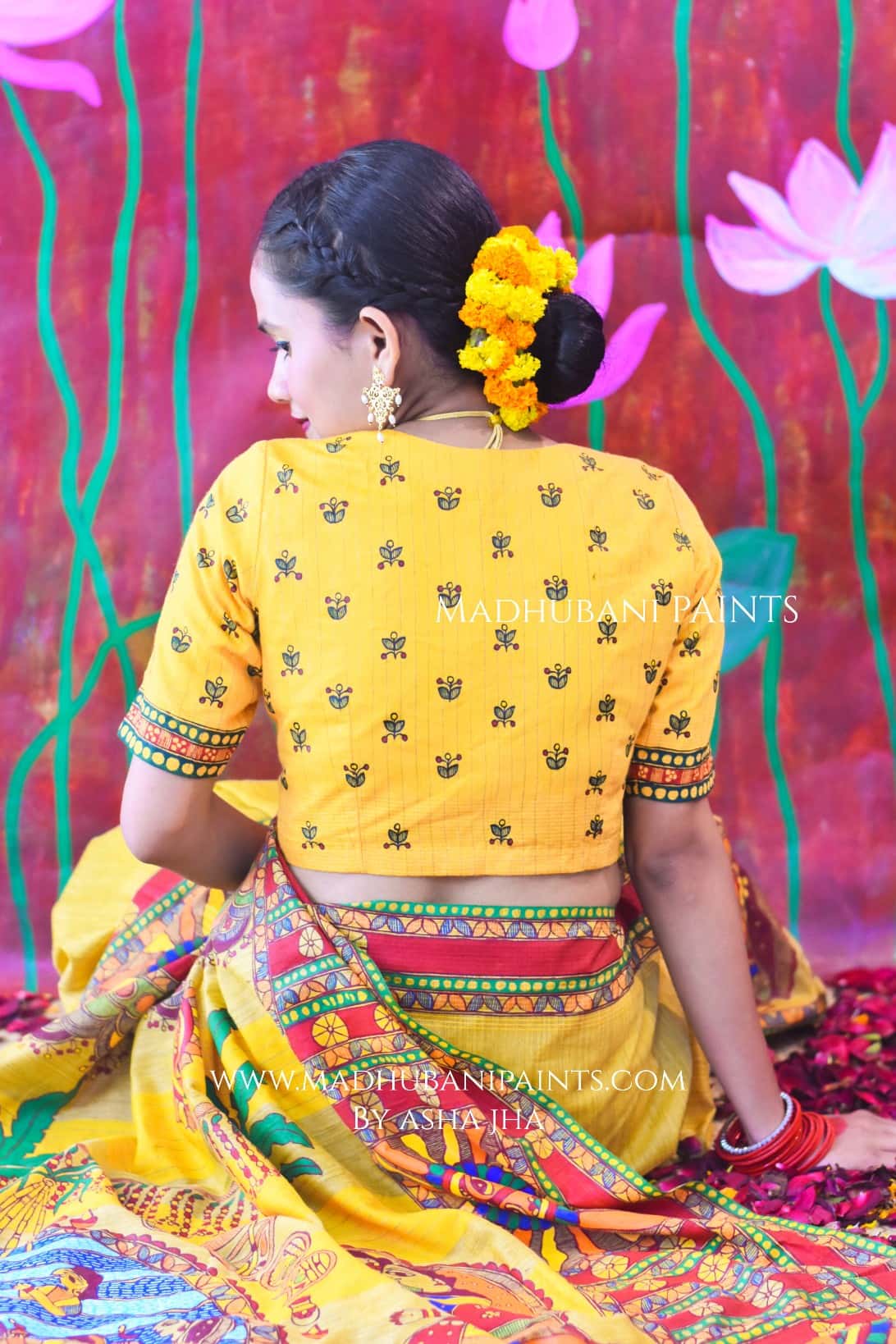 CHHATH MAHOTSAV Handpainted Madhubani Chanderi Saree Blouse Set — image 4 of 8