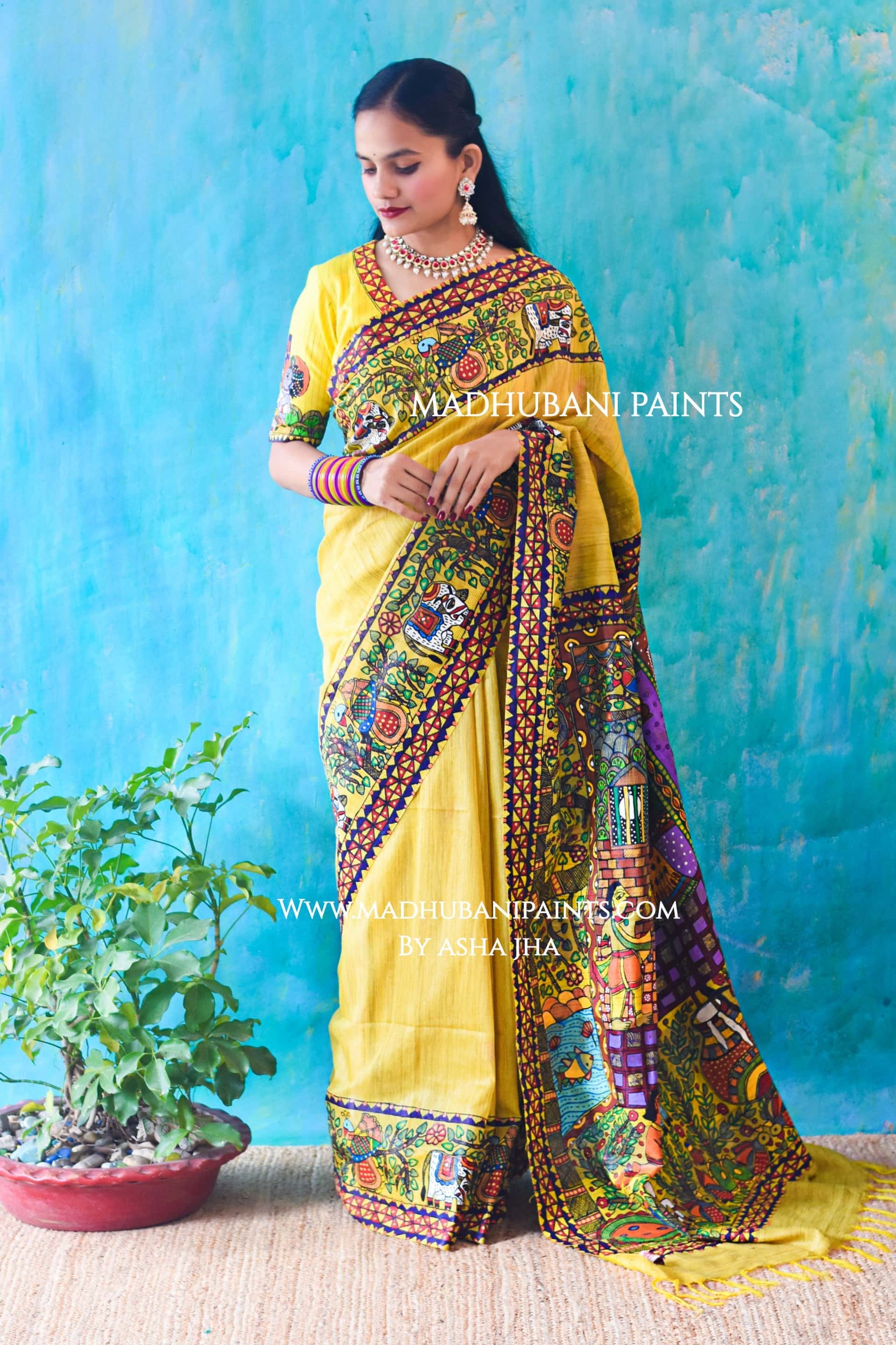 NAANDLAAL KANHAIYA Handpainted Madhubani Chanderi Silk Saree — image 7 of 9
