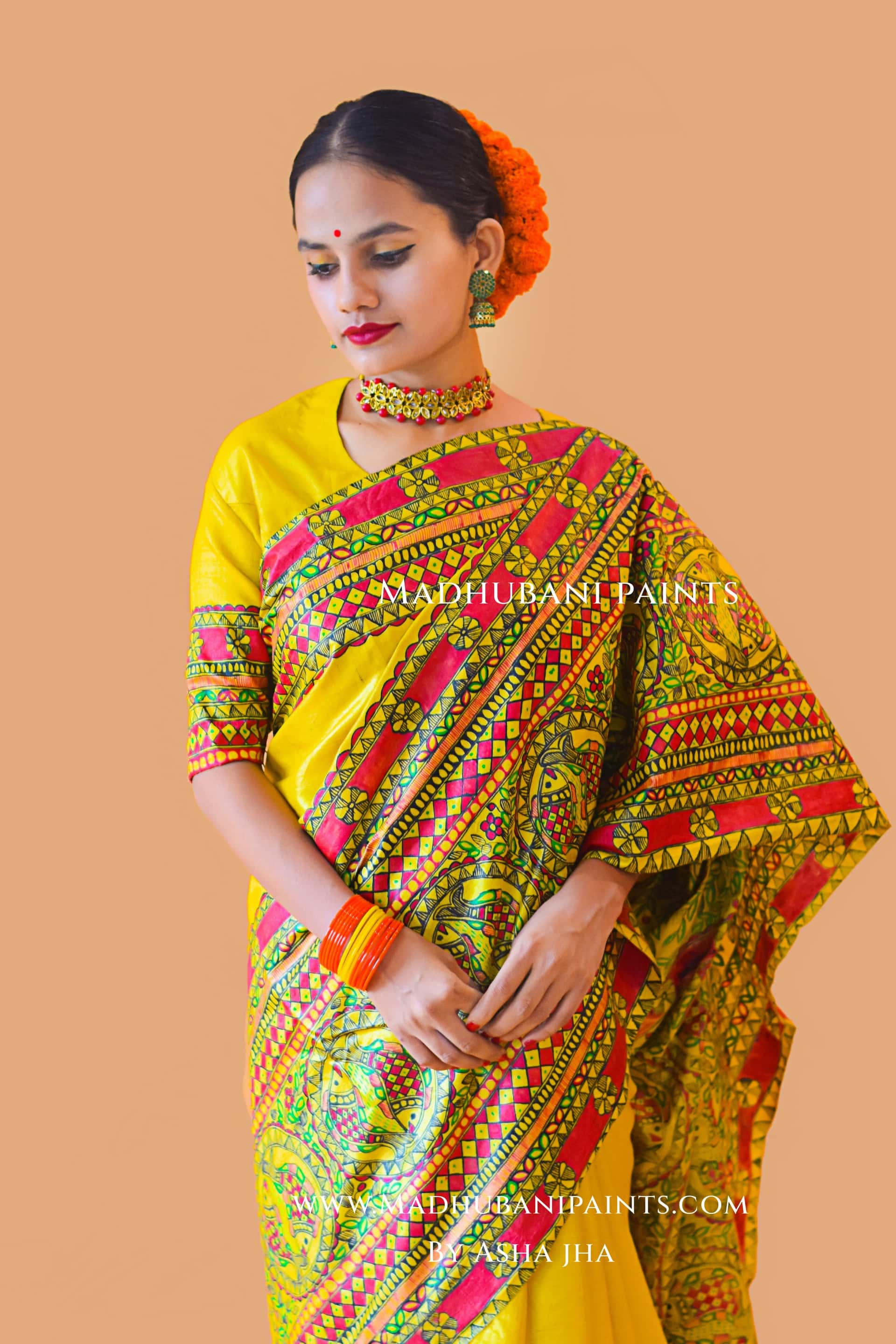 MATSYA SANGAM Hand-painted Madhubani Tussar Silk Saree Blouse Set — image 29 of 34