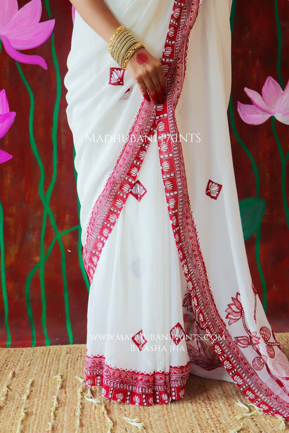 'KAMALATMIKA' Handpainted Madhubani Georgette Saree Blouse Set — image 8 of 11