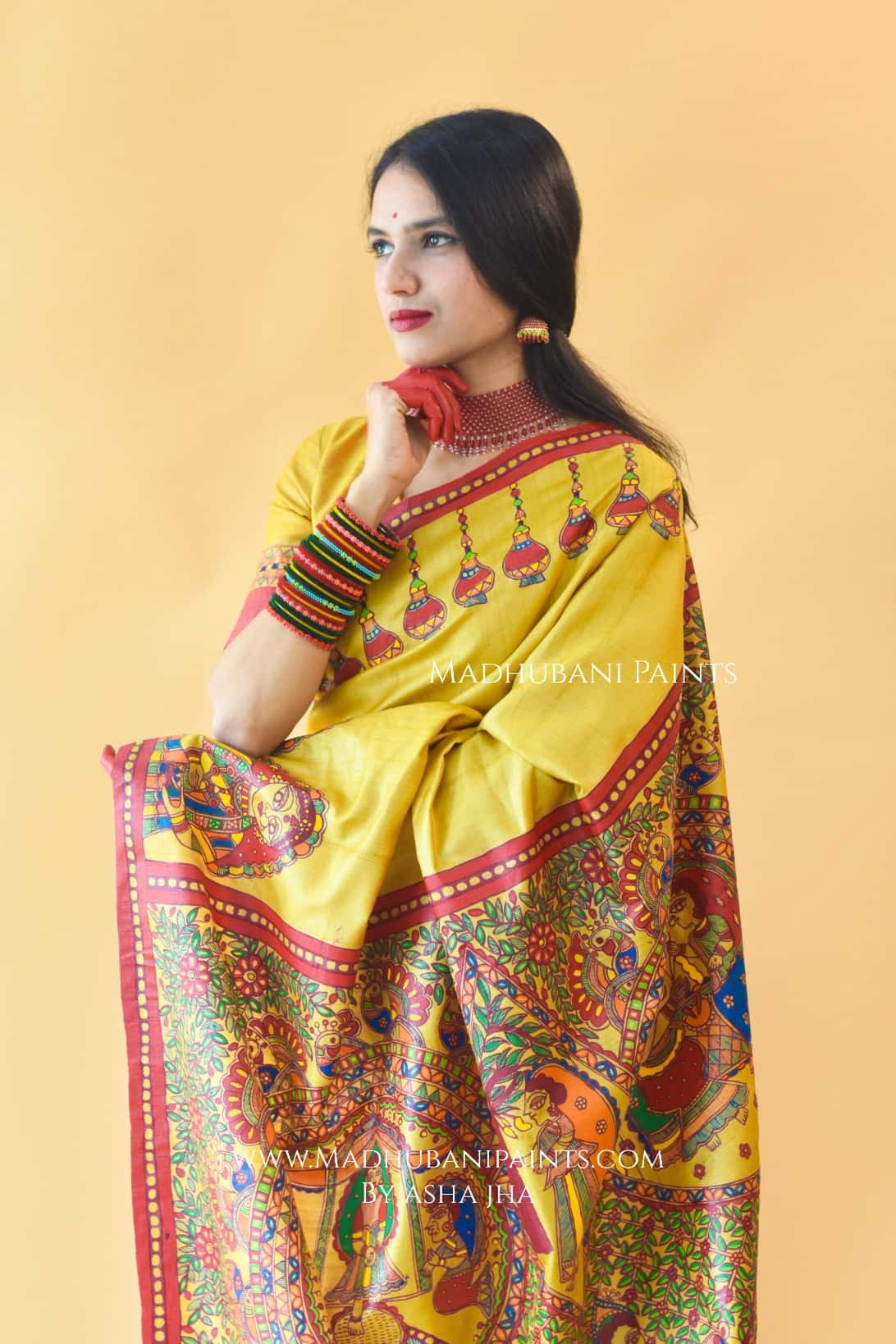 Madhur Milan Hand-painted Madhubani Tussar Silk Saree Blouse Set — image 6 of 8