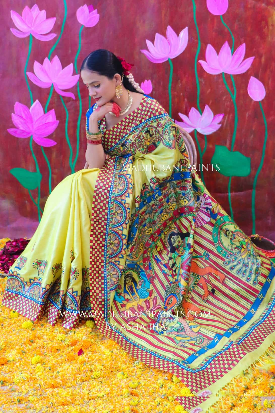 "KAMAKSHI" Handpainted Madhubani Tussar Silk Saree — image 4 of 5