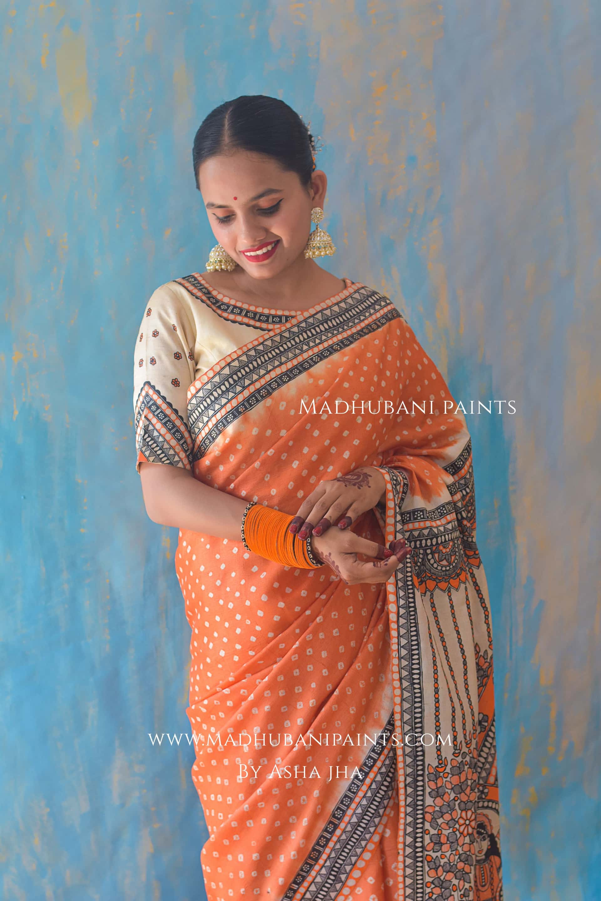 KAMLAKSHI Hand-painted Madhubani Bandhini Tussar Silk Saree — image 7 of 7