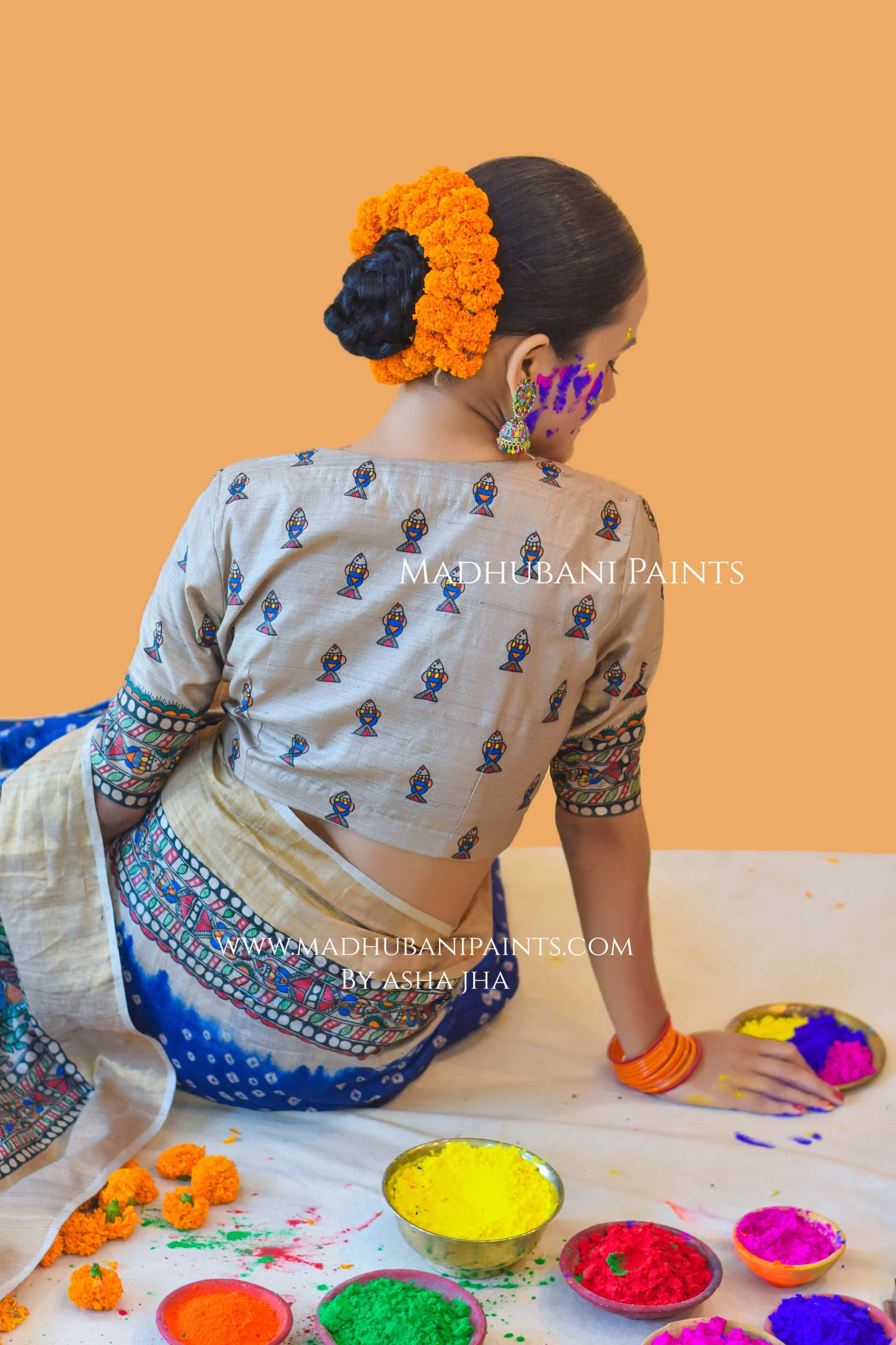 MATSYANGANA Hand-painted Bandhini Madhubani Tussar Silk Blouse — image 2 of 10
