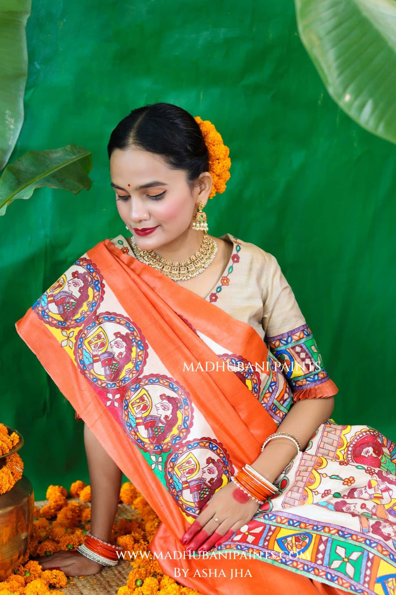 CHHATH PAWAN Handpainted Madhubani Tussar Silk Saree Blouse Set — image 8 of 11