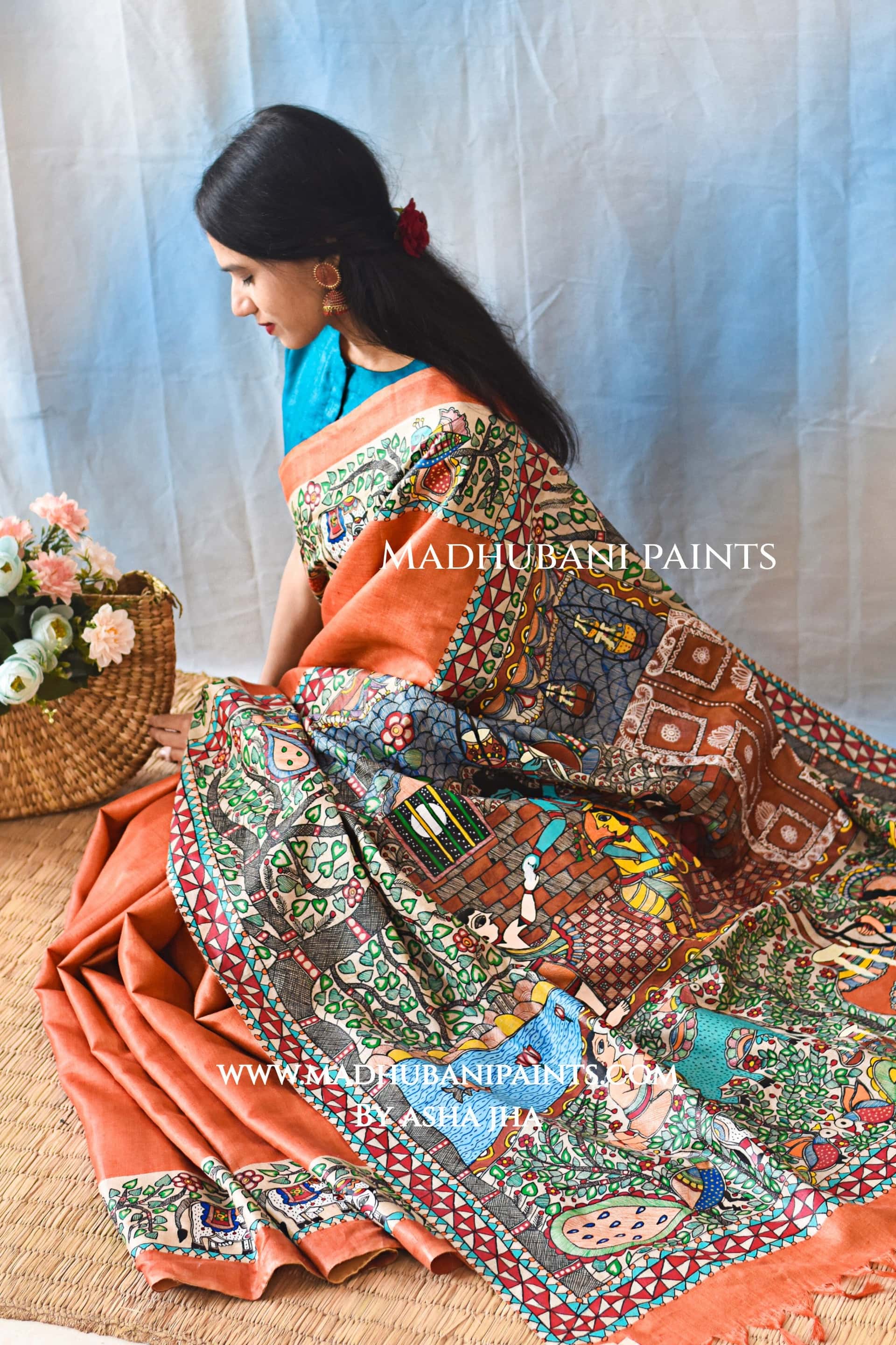 KANHA KI MAAKHAN LEELA Handpainted Madhubani Tussar Silk Blouse — image 2 of 4