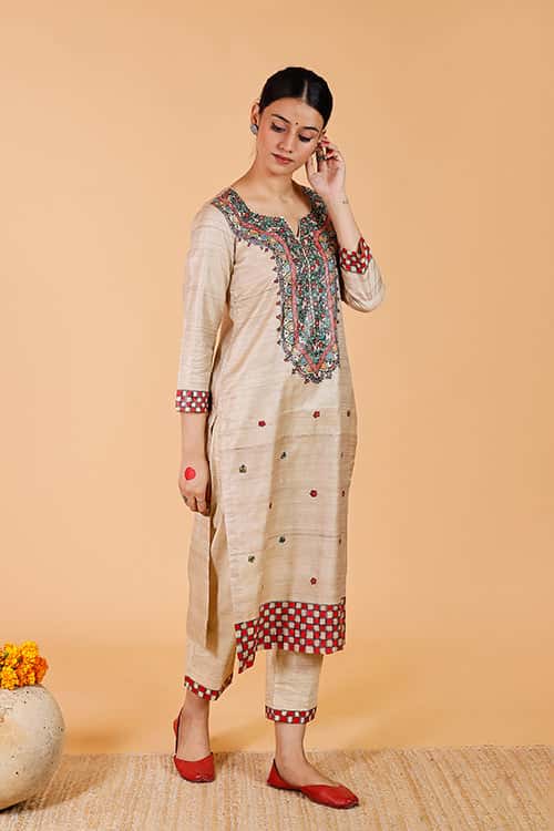 Handpainted Madhubani 'Bagmati' Tussar Silk Pant