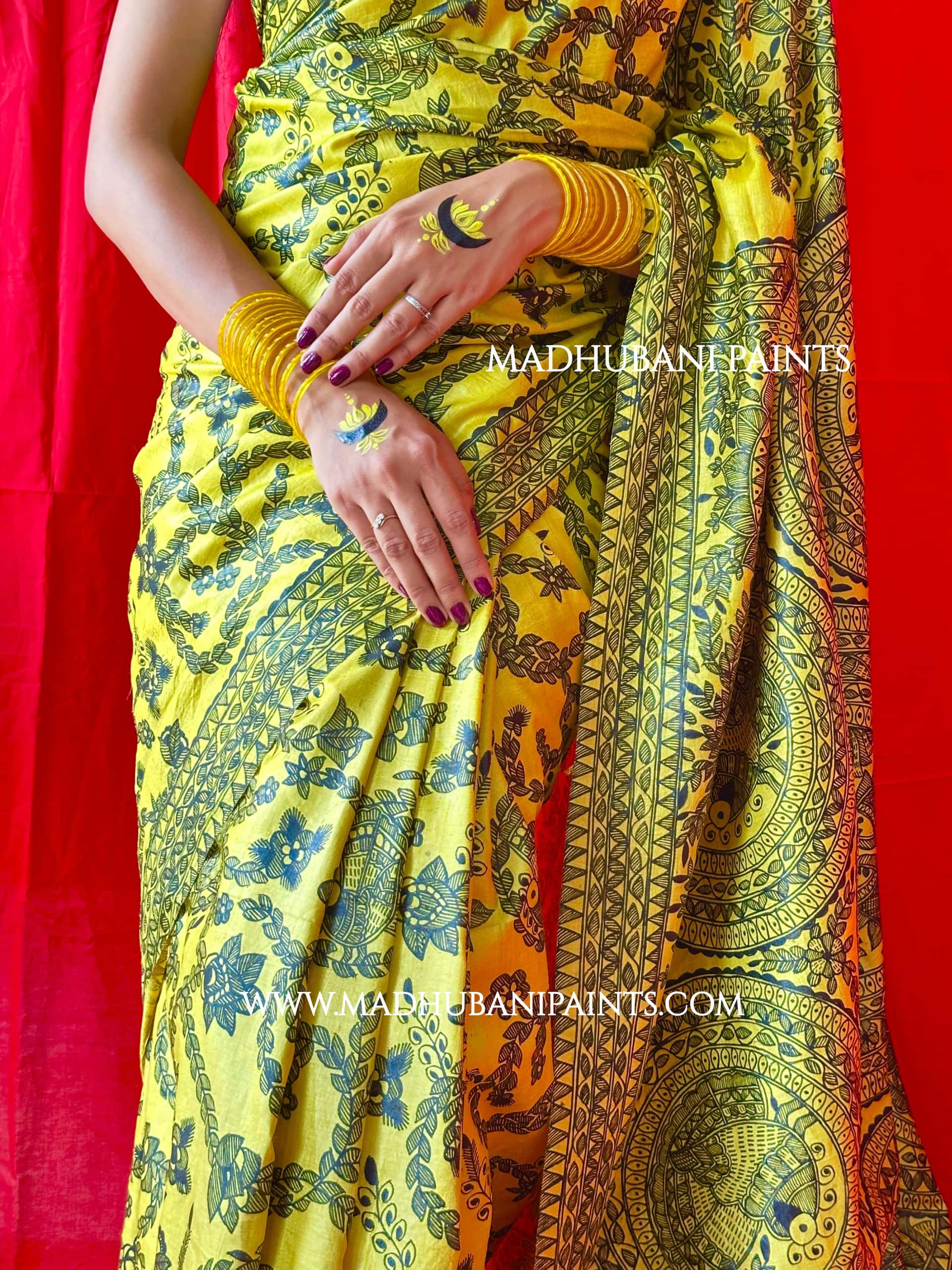MAYUR MANDALI Full Handpainted Madhubani Saree — image 10 of 12