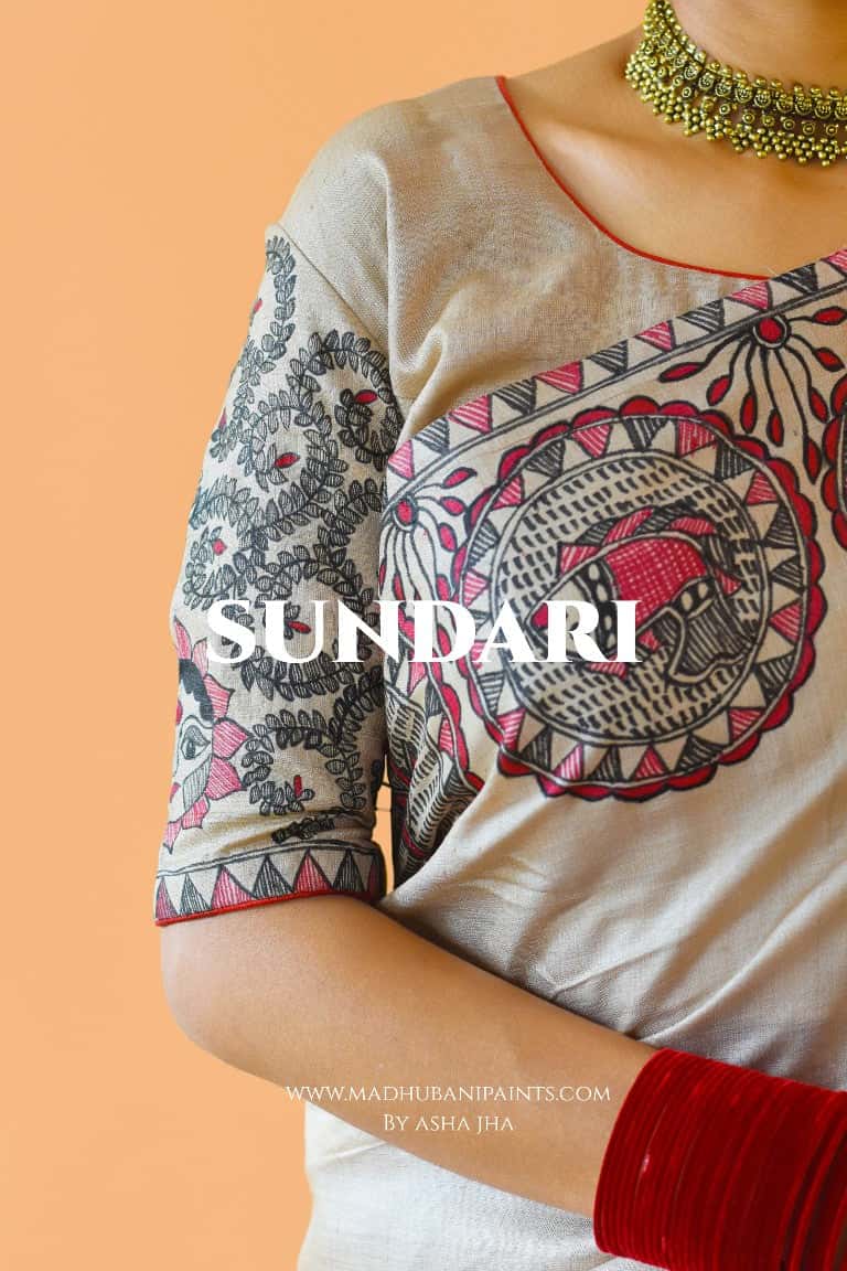 'SUNDARI' Handpainted Madhubani Tussar Silk Blouse — image 2 of 7