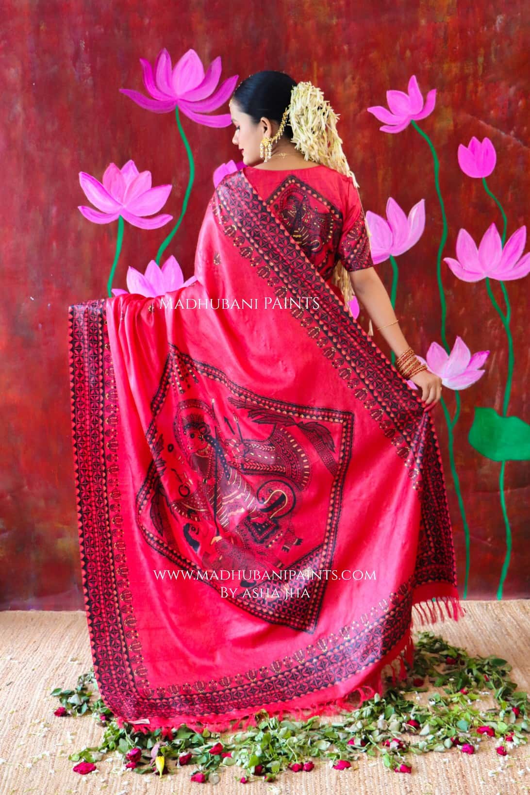'UTKARSHINI' Handpainted Madhubani Tussar Silk Saree — image 3 of 8
