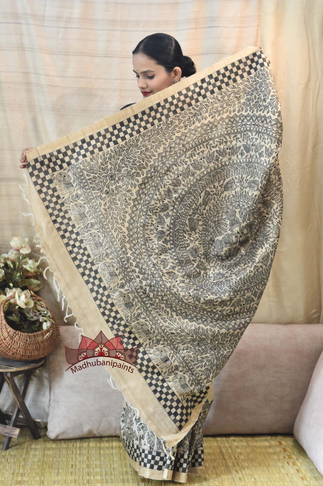 Madhubani Paints Hand Painted Kachni Saree — image 4 of 5