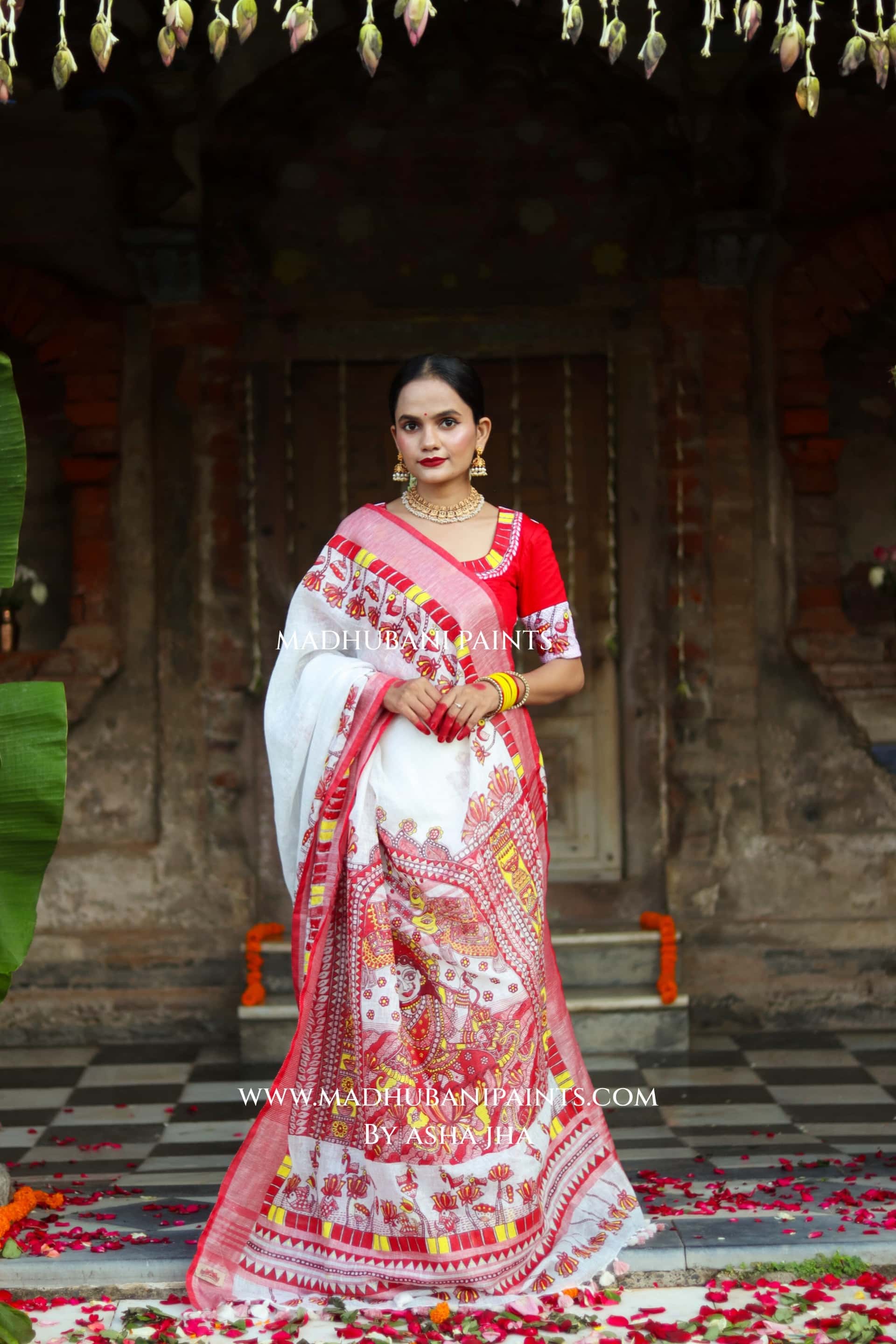 KAMLA Handpainted Linen Madhubani Saree — image 10 of 13