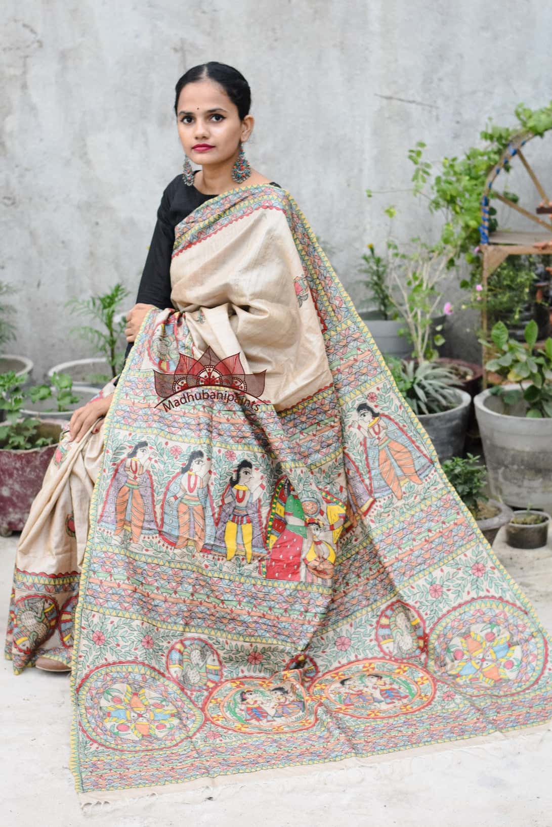 Puja Ceremony Handpainted Tussar Silk Saree