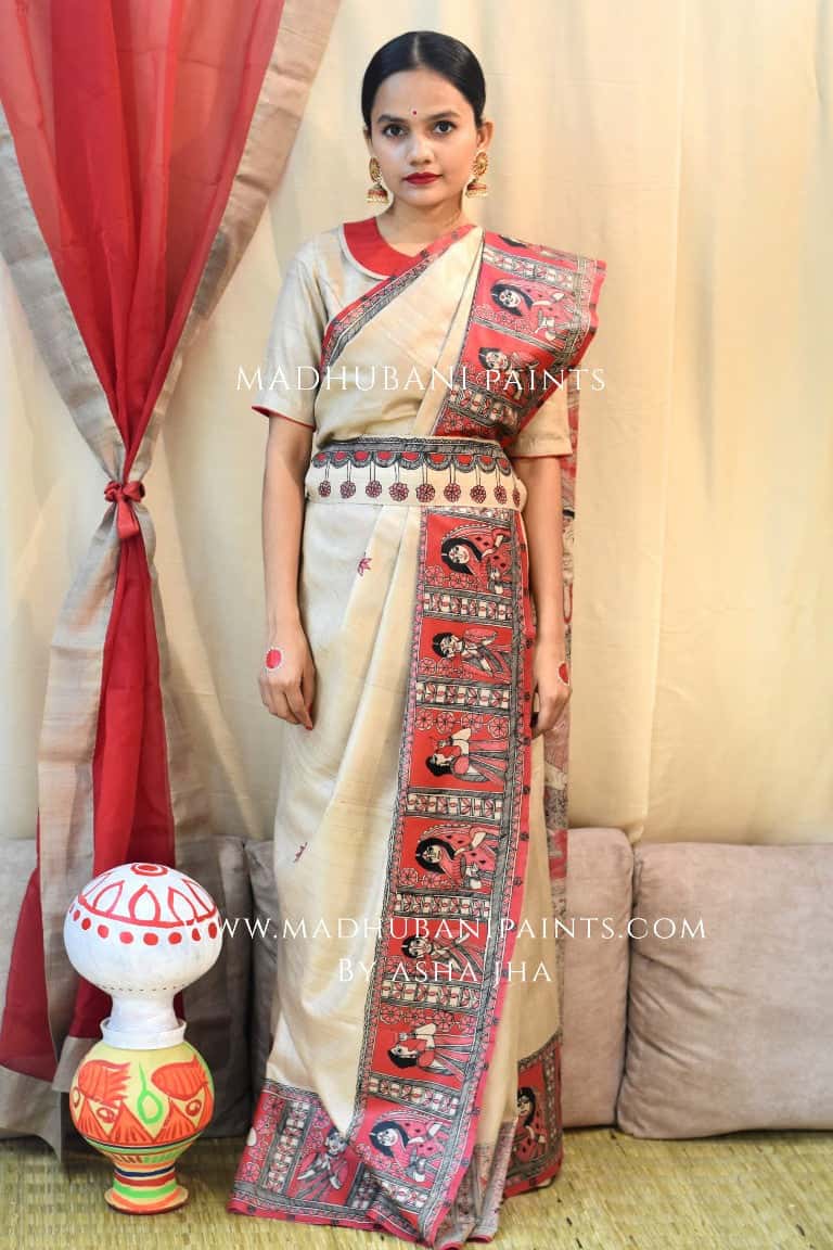'MAHAGAURI' Handpainted Madhubani Tussar Silk Saree — image 7 of 7
