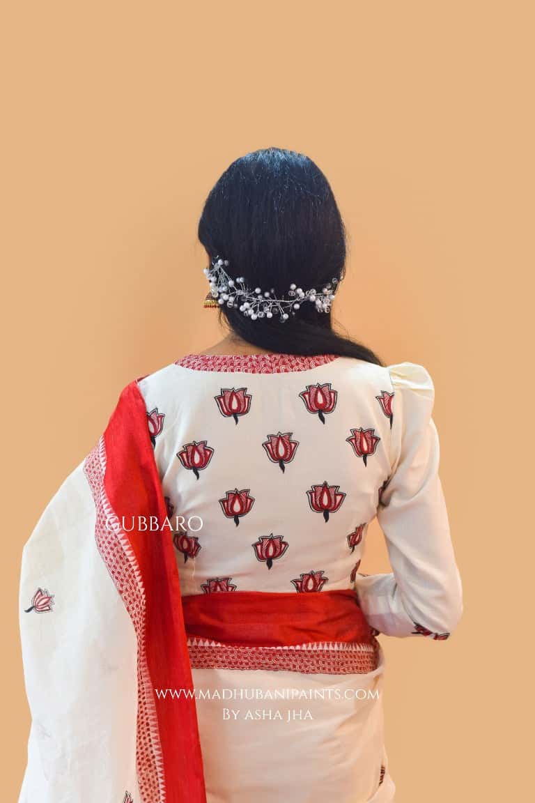 'SINDOORI'  Handpainted Madhubani Cotton Blouse — image 2 of 5