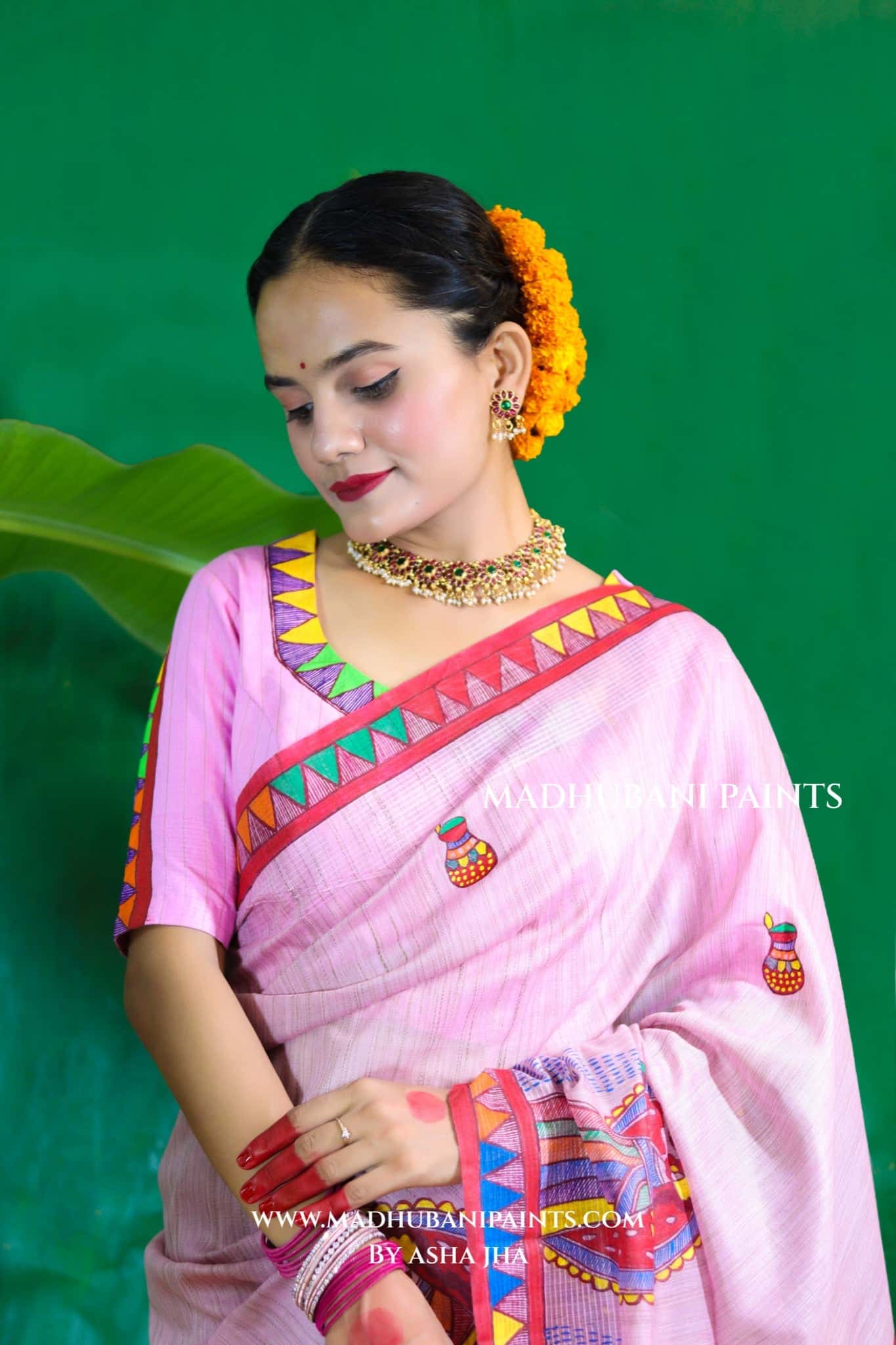 CHHATHI MAIYA Handpainted Madhubani Chanderi Saree Blouse Set — image 4 of 9