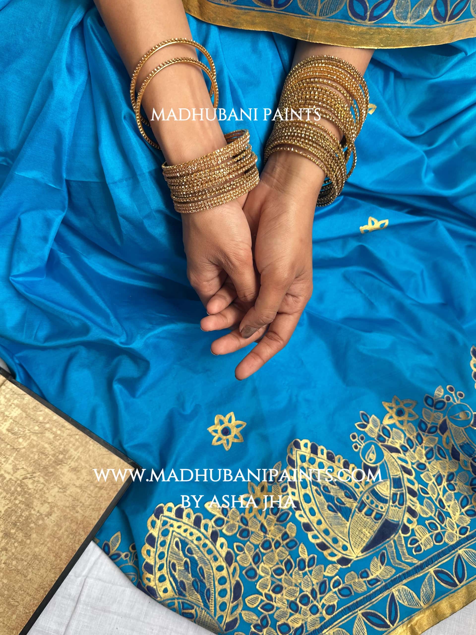 AASMANI KANYADAAN Hand-painted Madhubani Kanjeevaram Silk Saree — image 4 of 12