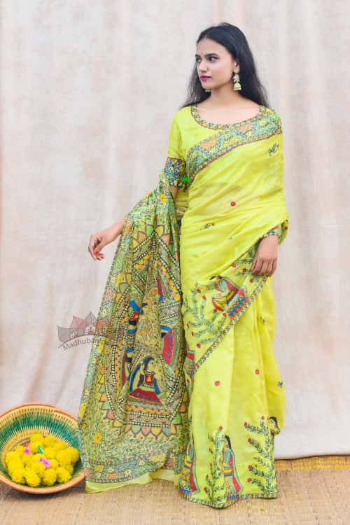 'MITHILA GUDIYA' Handpainted Madhubani Tussar Silk Saree — image 3 of 6