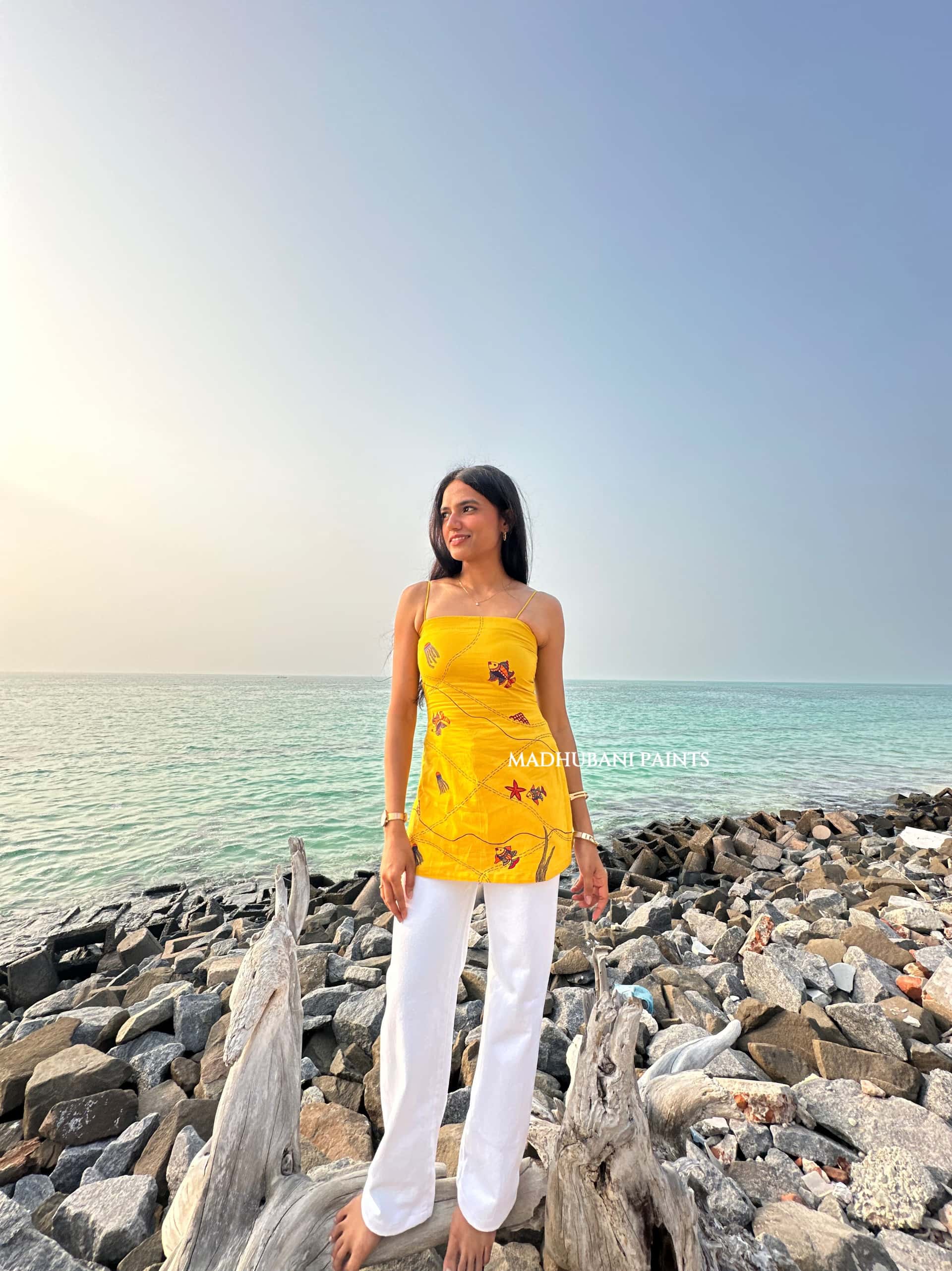 Whispers of Coral Hand-Painted Madhubani Top — image 4 of 5