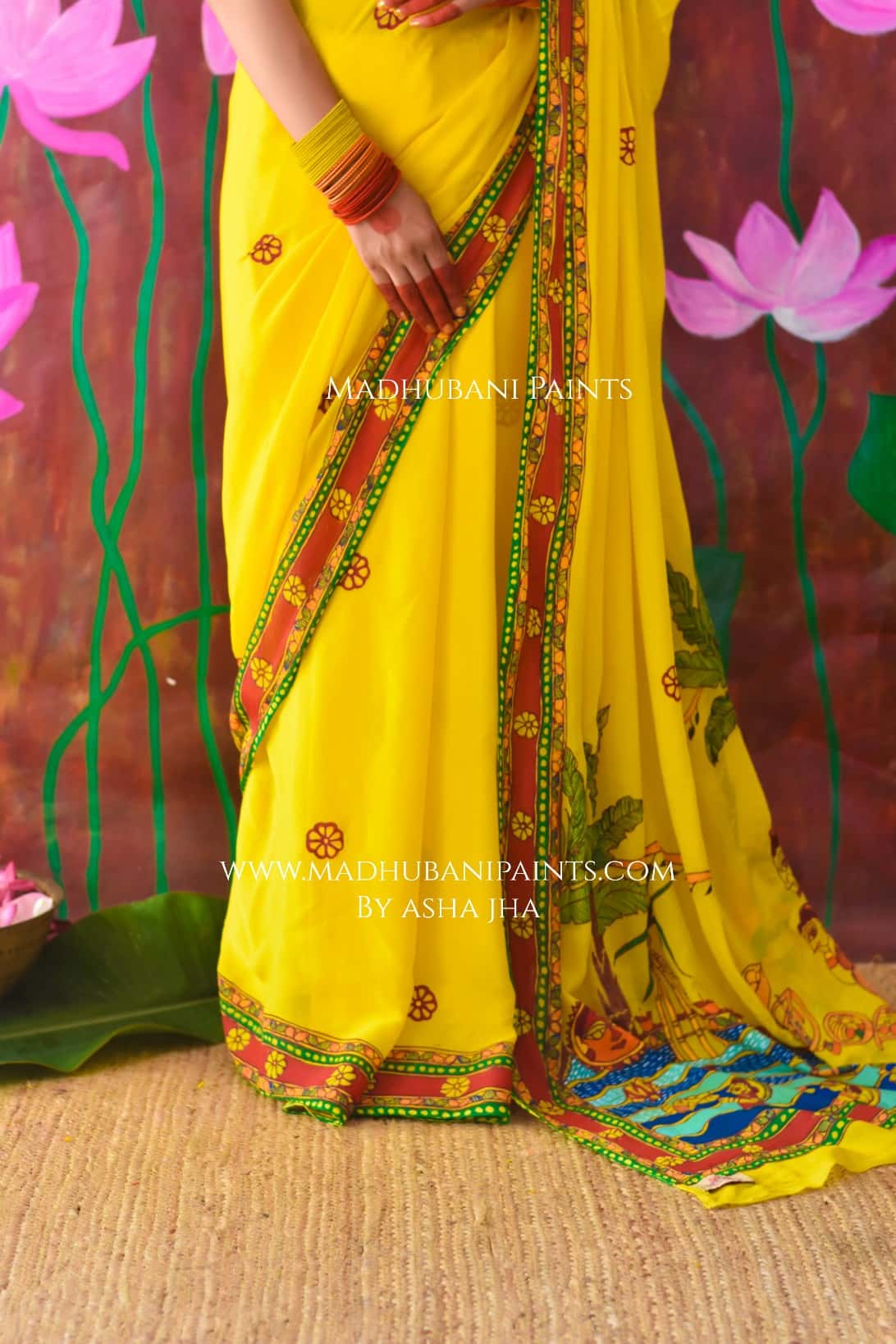 SURYA VANDANA Chhath Puja Handpainted Madhubani Chiffon Saree — image 8 of 9