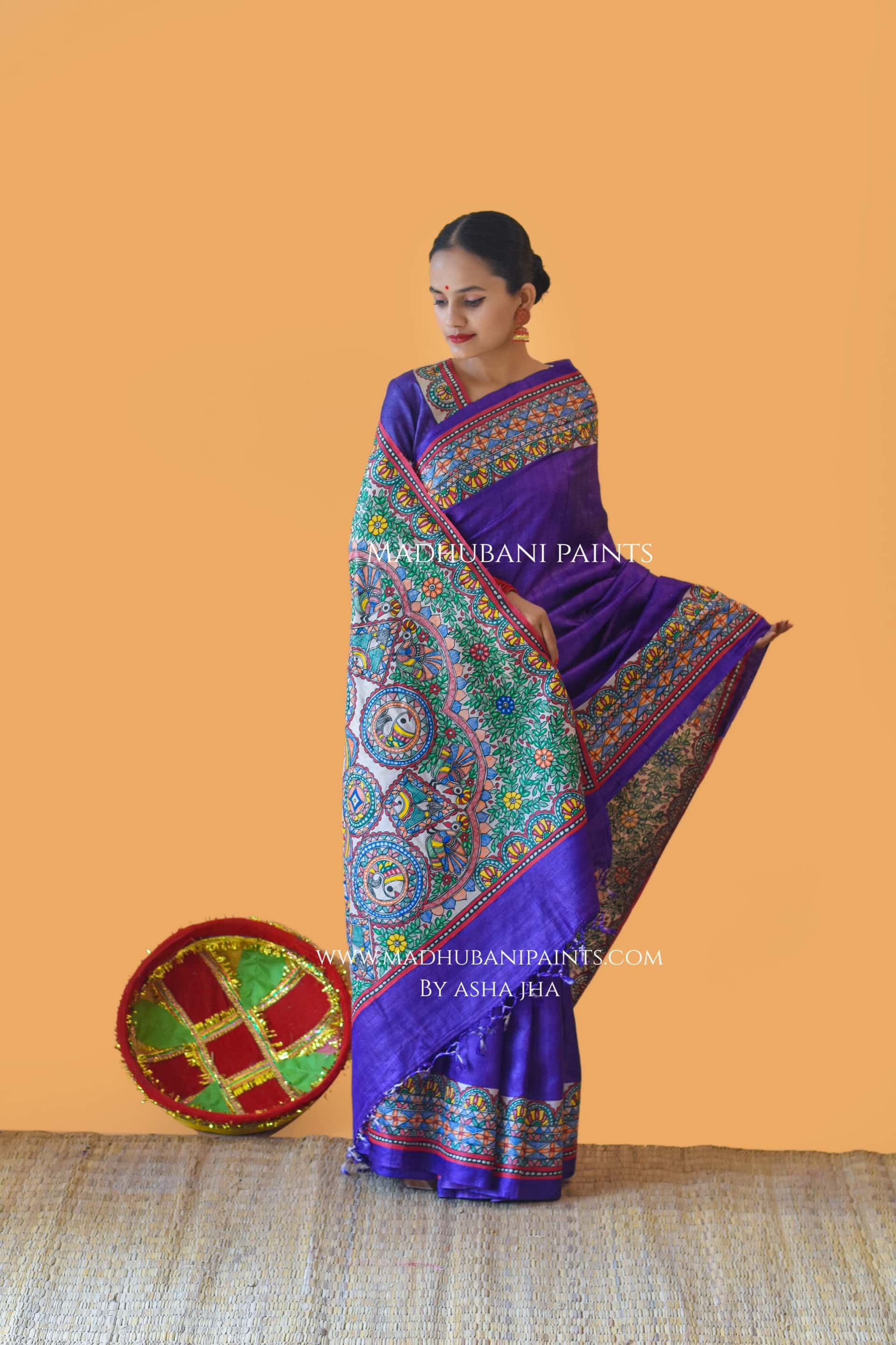 'MANOHARA' Tussar Silk Hand-Painted Madhubani Saree — image 4 of 5