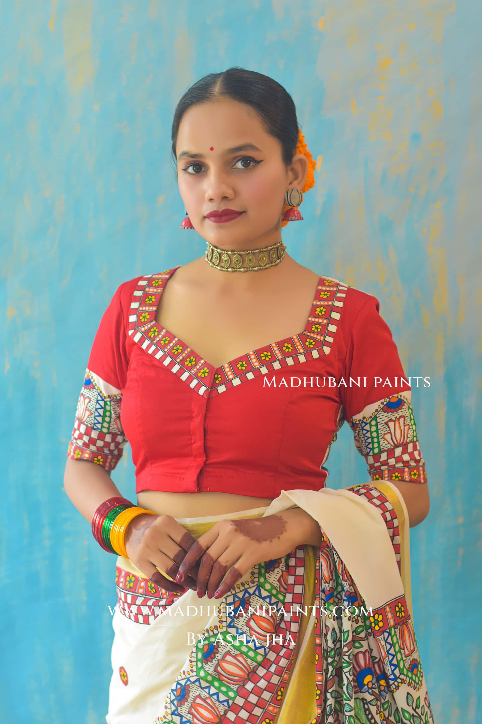 BHAIRAVI Hand-painted Madhubani Handloom Cotton Blouse — image 4 of 8