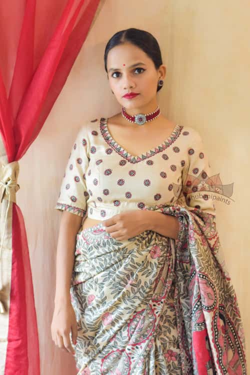 'LALITA' Handpainted Madhubani Tussar Silk saree — image 3 of 6